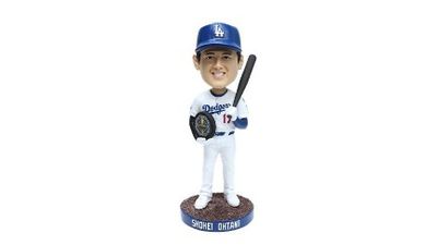 A bobblehead of Shohei Ohtani and his National League MVP award, given away on April 2, 2025 at Dodger Stadium.