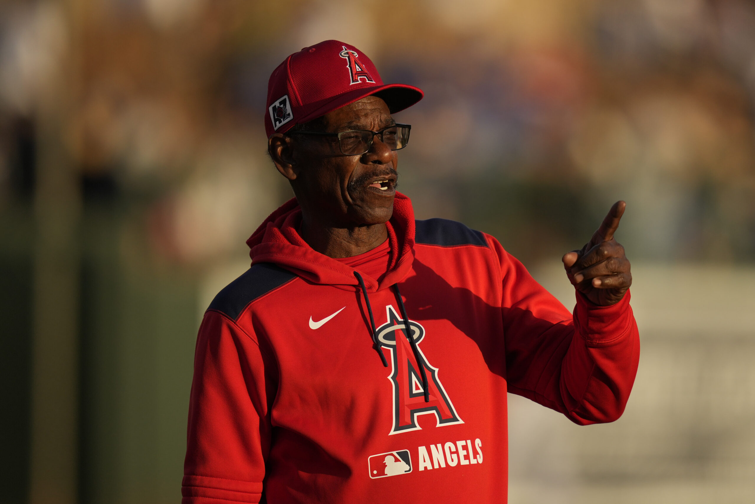 Angels manager Ron Washington walks to the dugout before a...