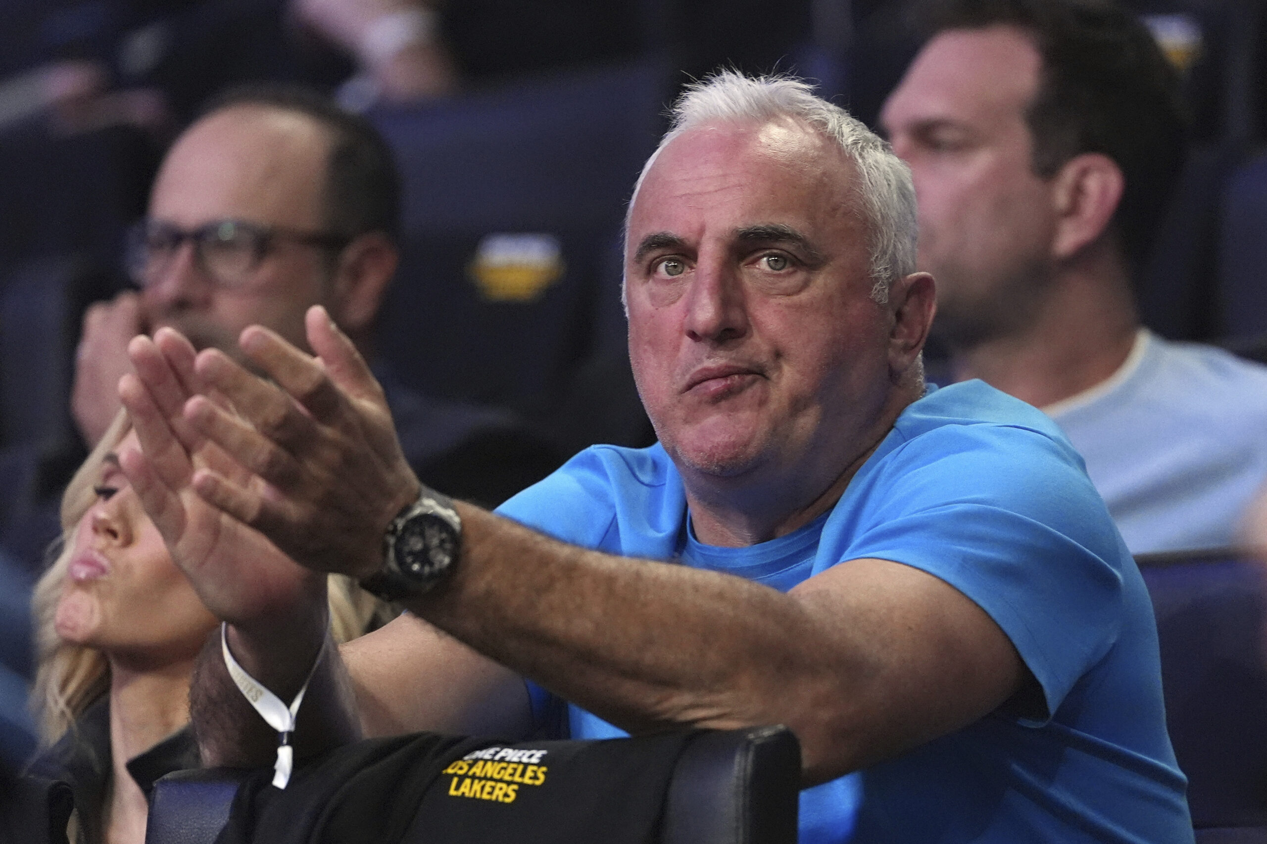 Lakers guard Luka Doncic’s father, Sasa Doncic, watches from the...