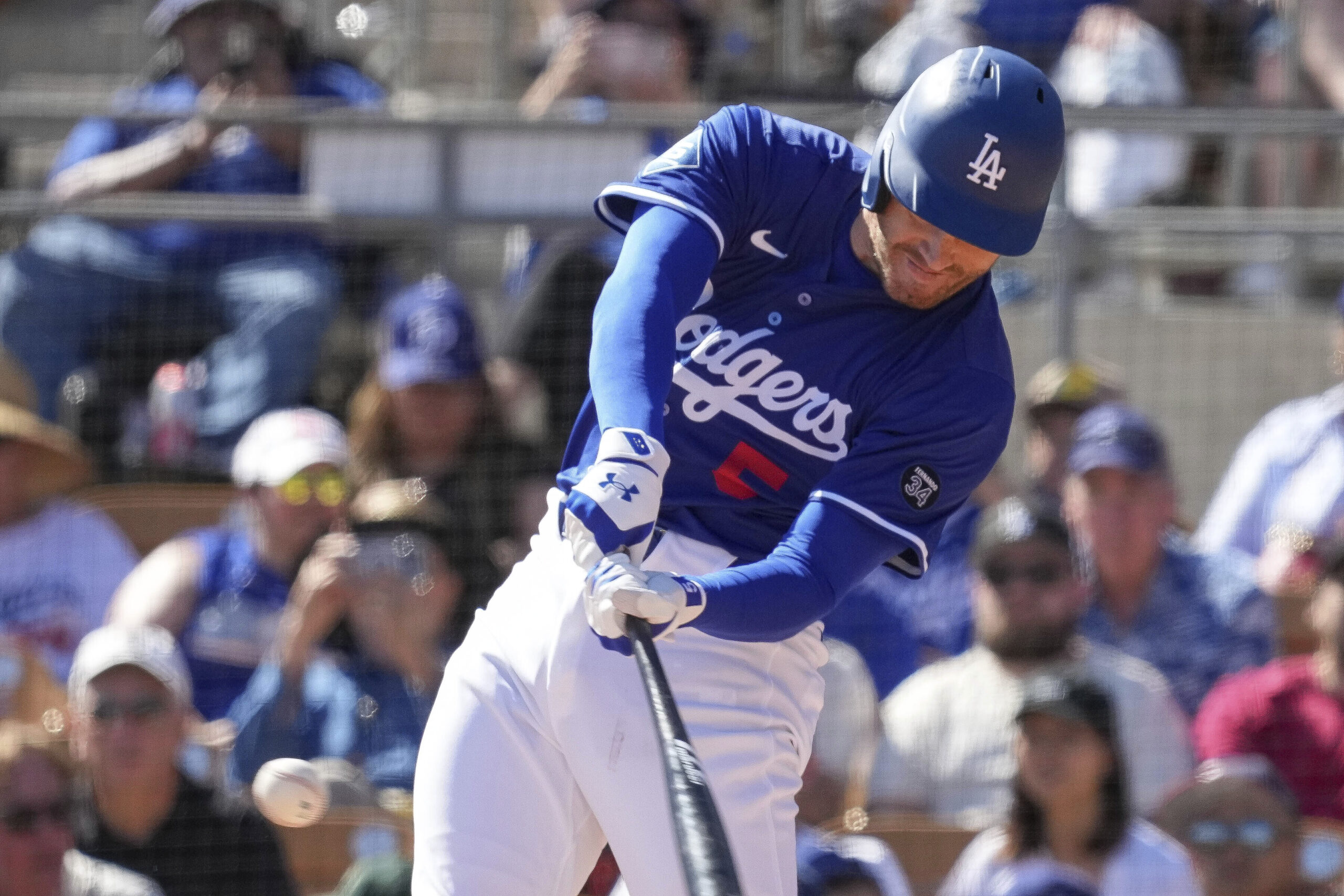 Dodgers’ Freddie Freeman hits a home run during the fourth...