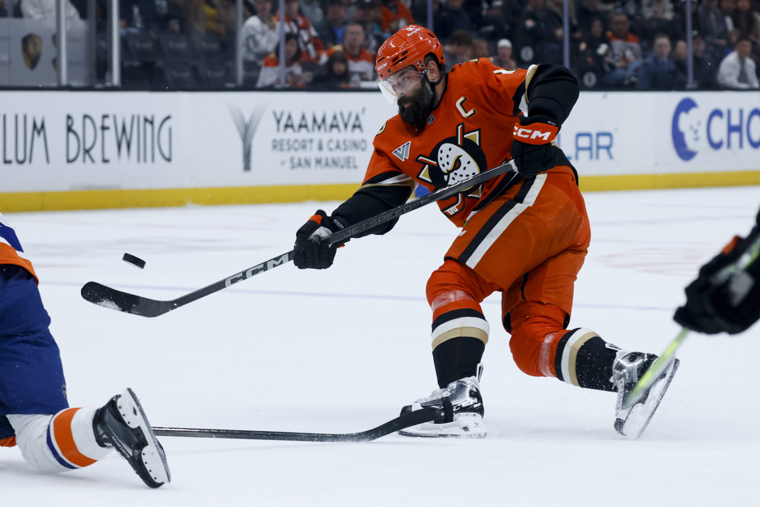 Ducks defenseman Radko Gudas attempts to score during the second...