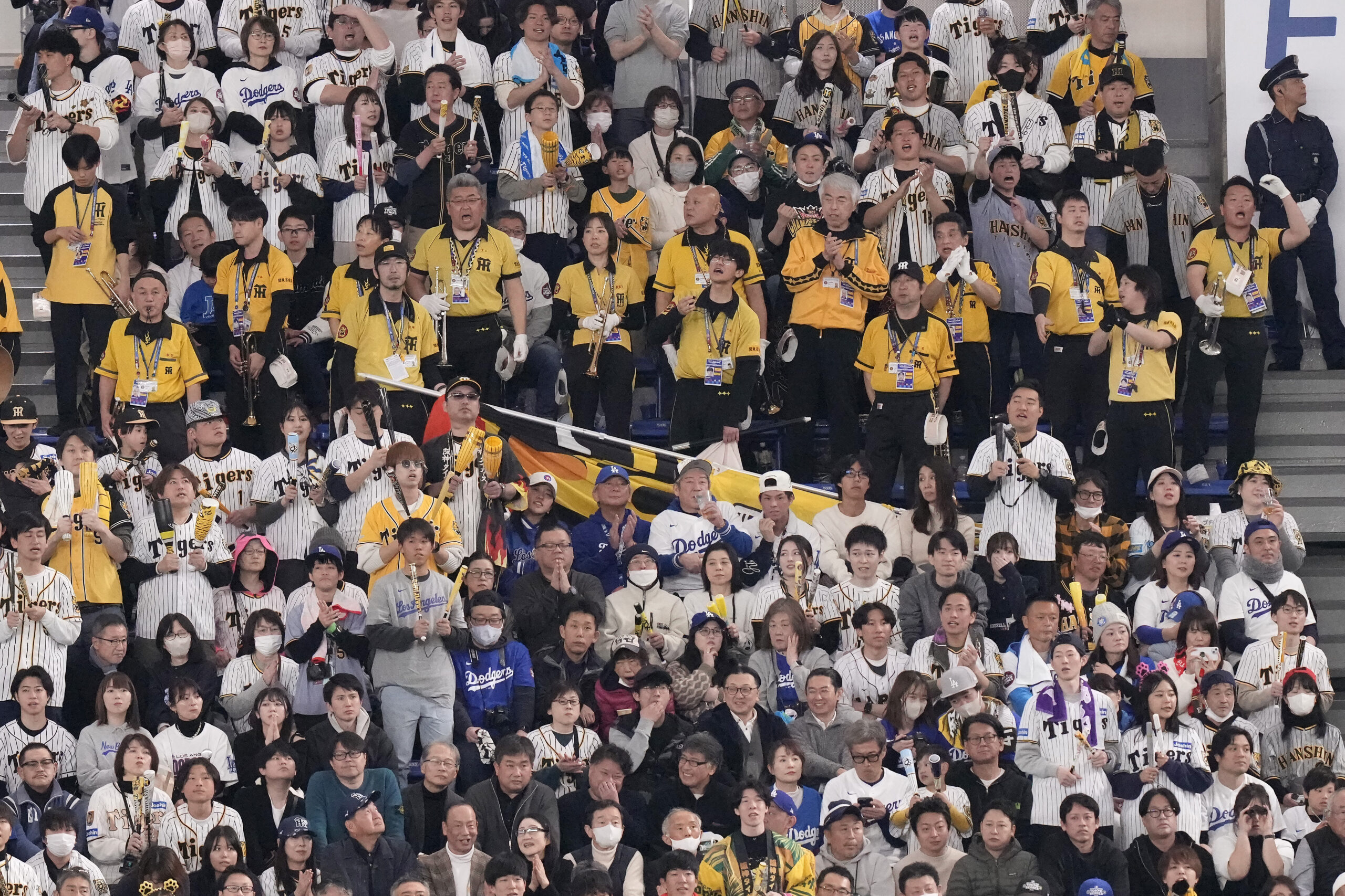 Fans at the Tokyo Dome watch during an exhibition game...