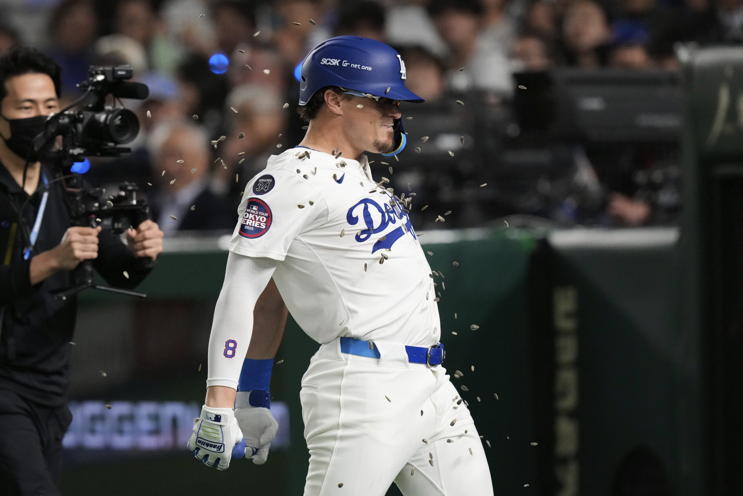 The Dodgers’ Kiké Hernandez celebrates after hitting a two-run home...