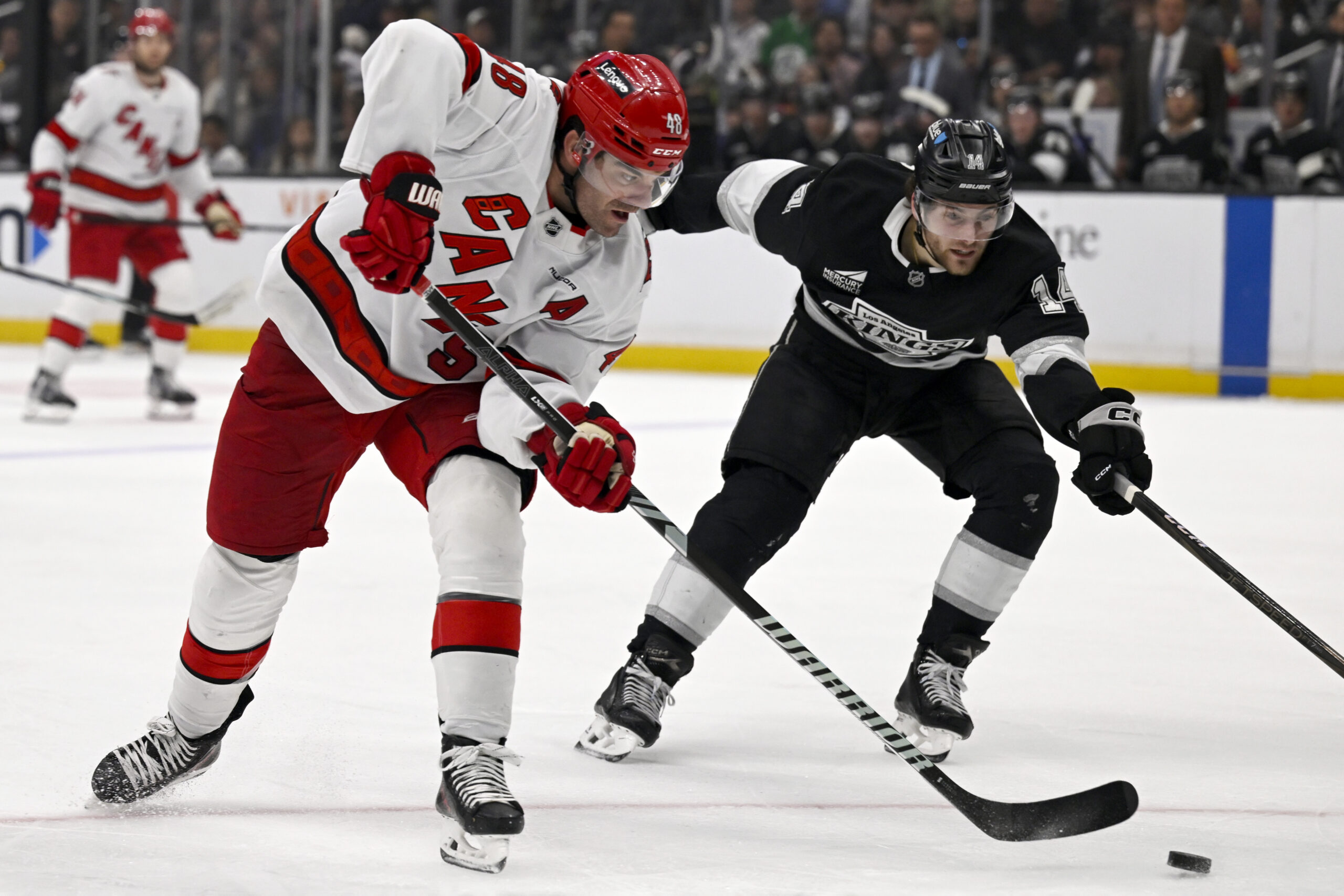 Carolina Hurricanes left wing Jordan Martinook (48) shoots against Kings...