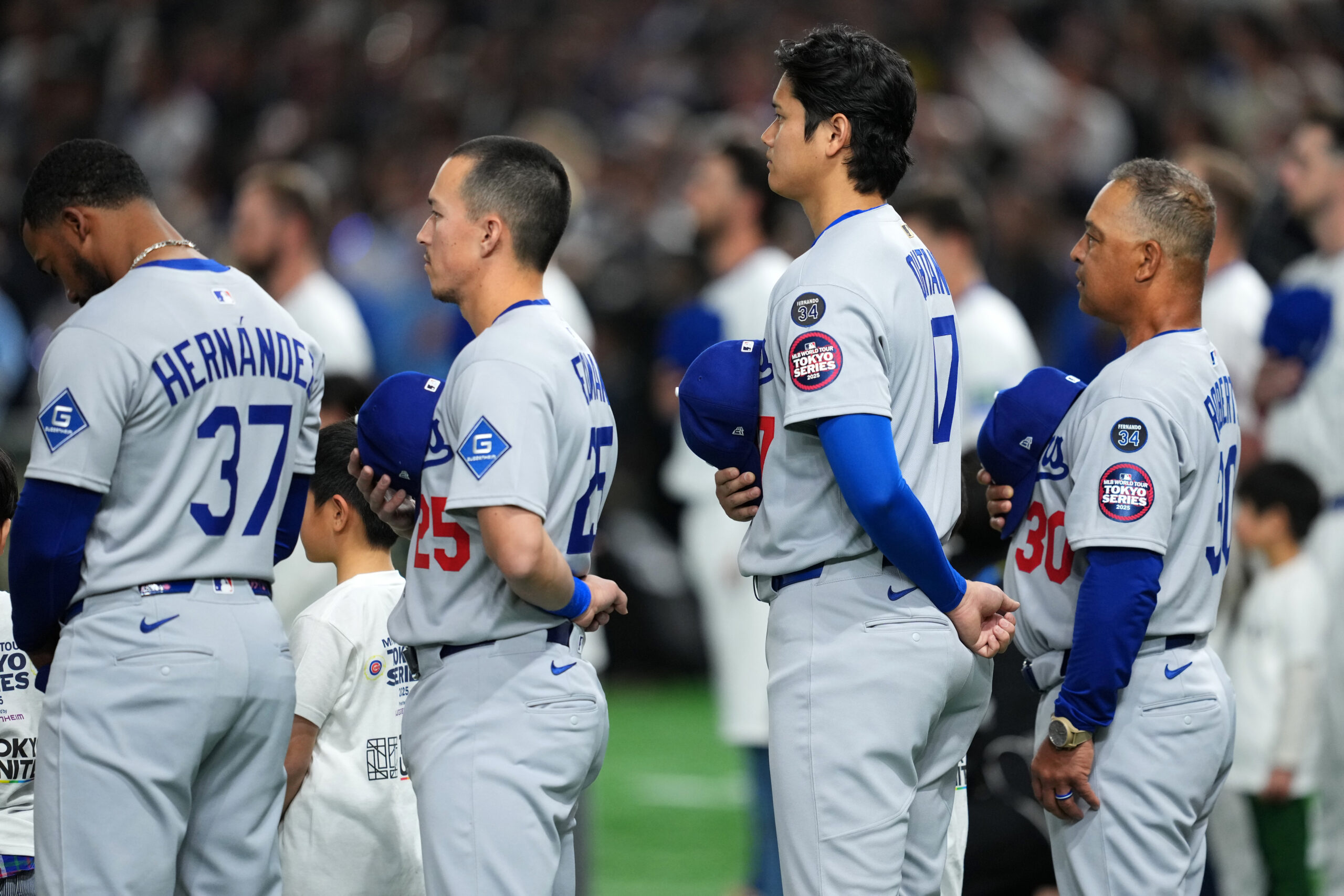 TOKYO, JAPAN – MARCH 18: (L-R) Teoscar Hernandez #37, Tommy...