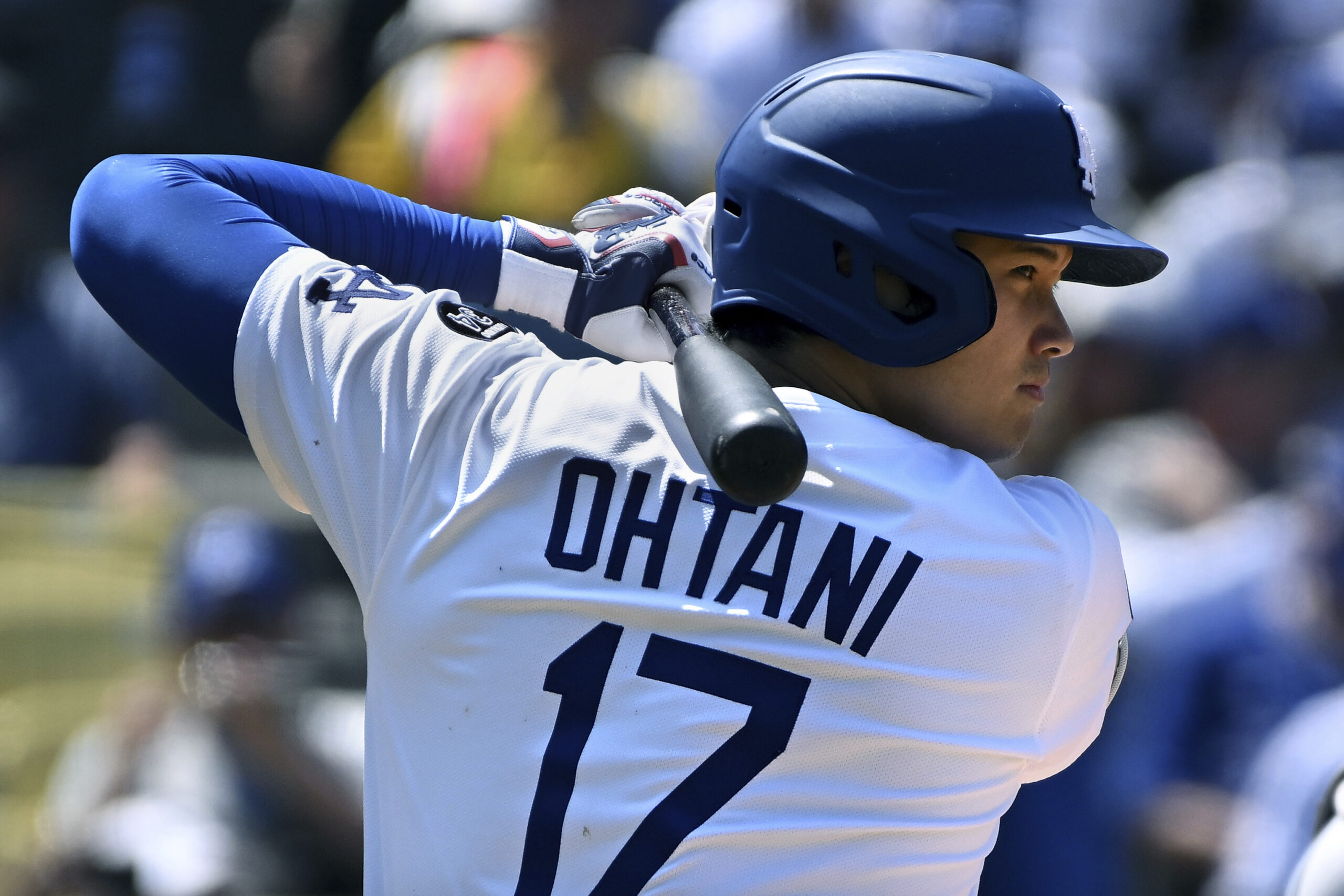 Dodgers designated hitter Shohei Ohtani comes up to bat against...