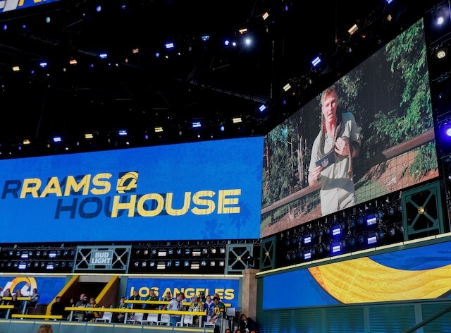 Australian conservationist Robert Irwin announces the Los Angeles Rams’ selection with the 242nd overall pick during the third and final day of the 2025 NFL Draft on Saturday, April 26, 2025, at Lambeau Field in Green Bay, Wisconsin.
Tork Mason/USA TODAY NETWORK-Wisconsin Rams, 2025 NFL Draft