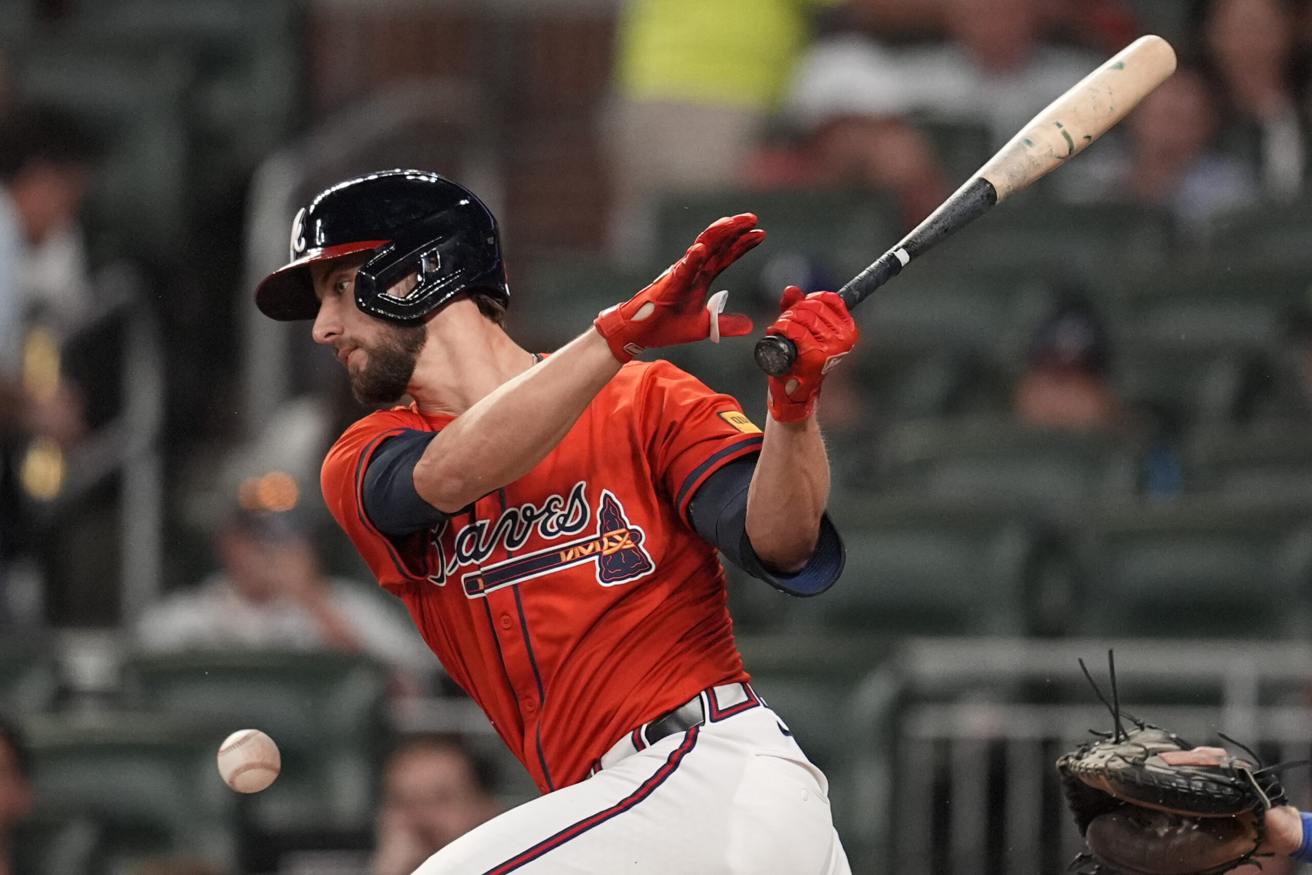 Atlanta Braves outfielder Eli White strikes out in the ninth...