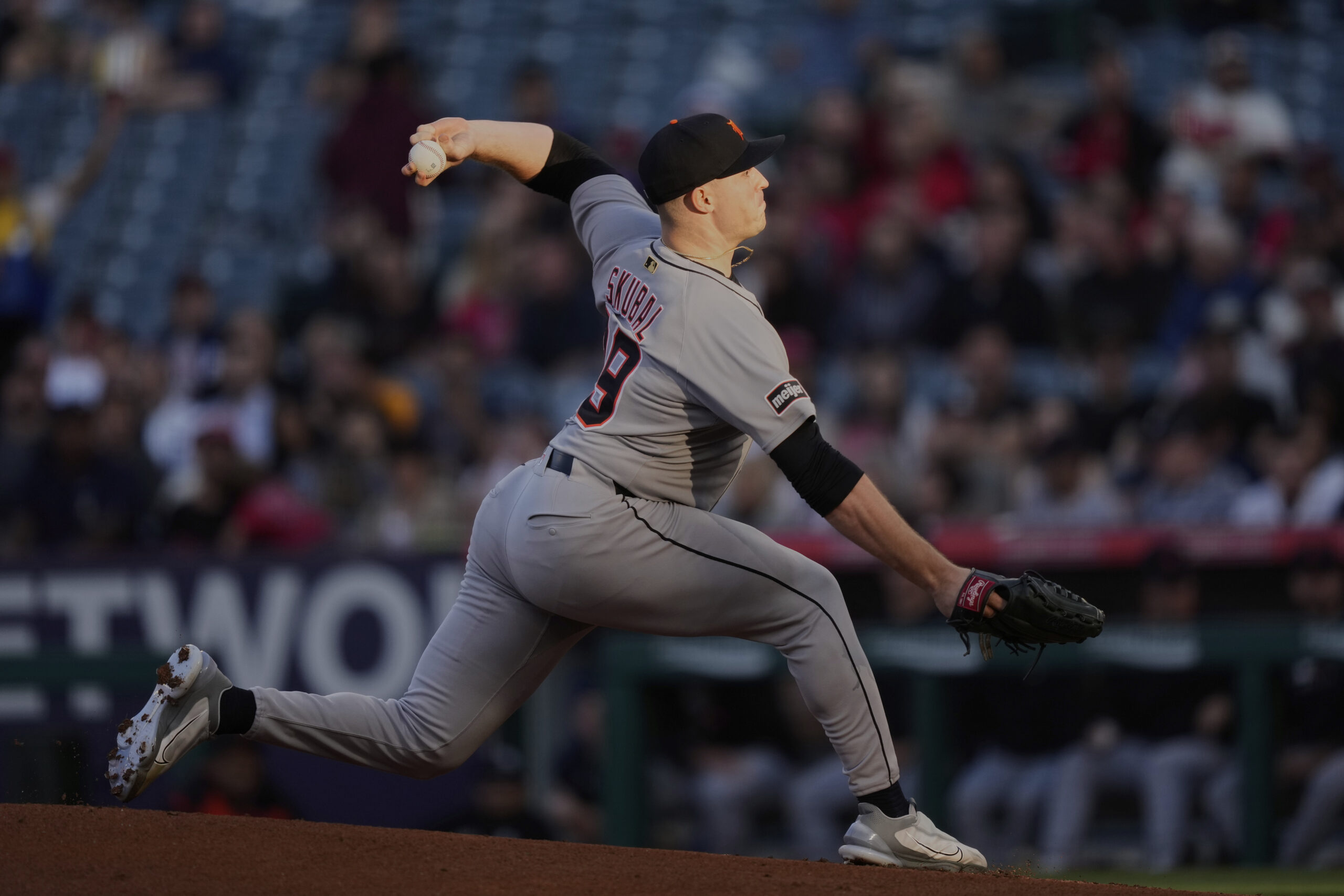 Detroit Tigers starting pitcher Tarik Skubal throws to the plate...