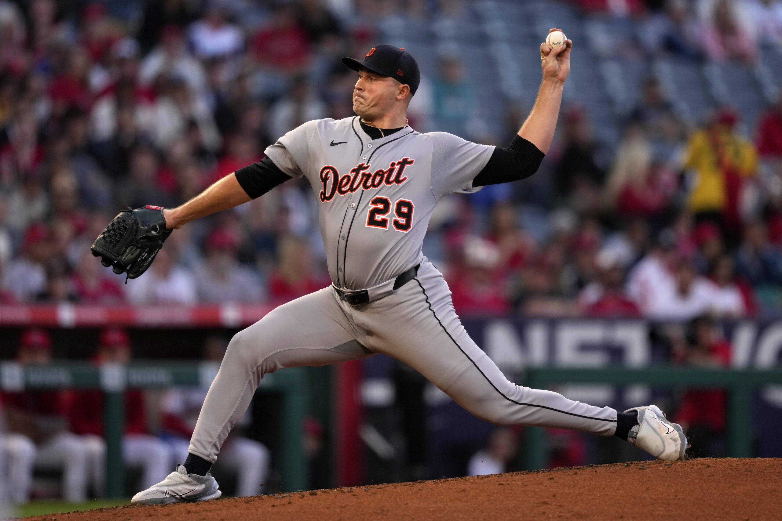 Detroit Tigers starting pitcher Tarik Skubal throws to the plate...