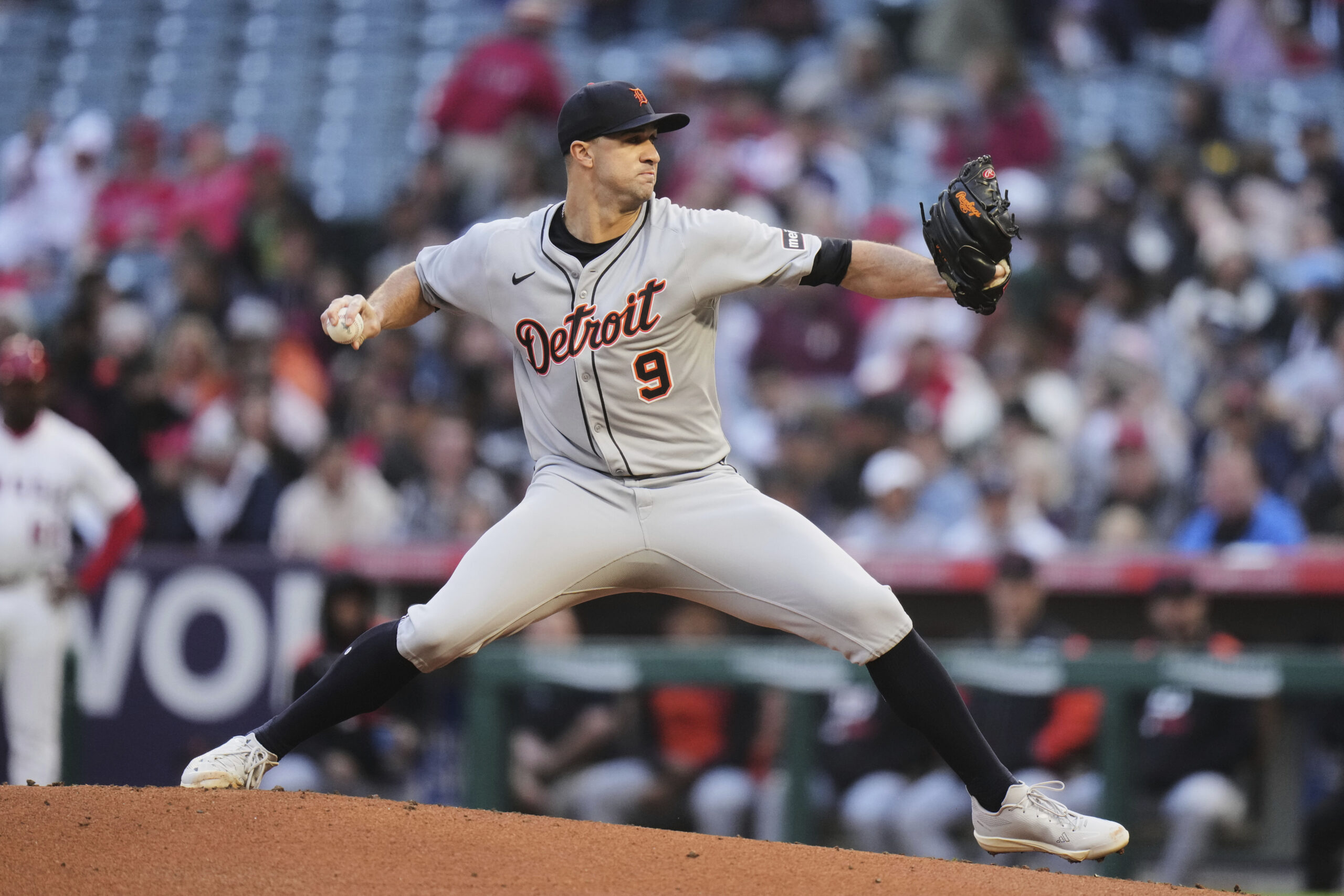 Detroit Tigers starting pitcher Jack Flaherty throws to the plate...