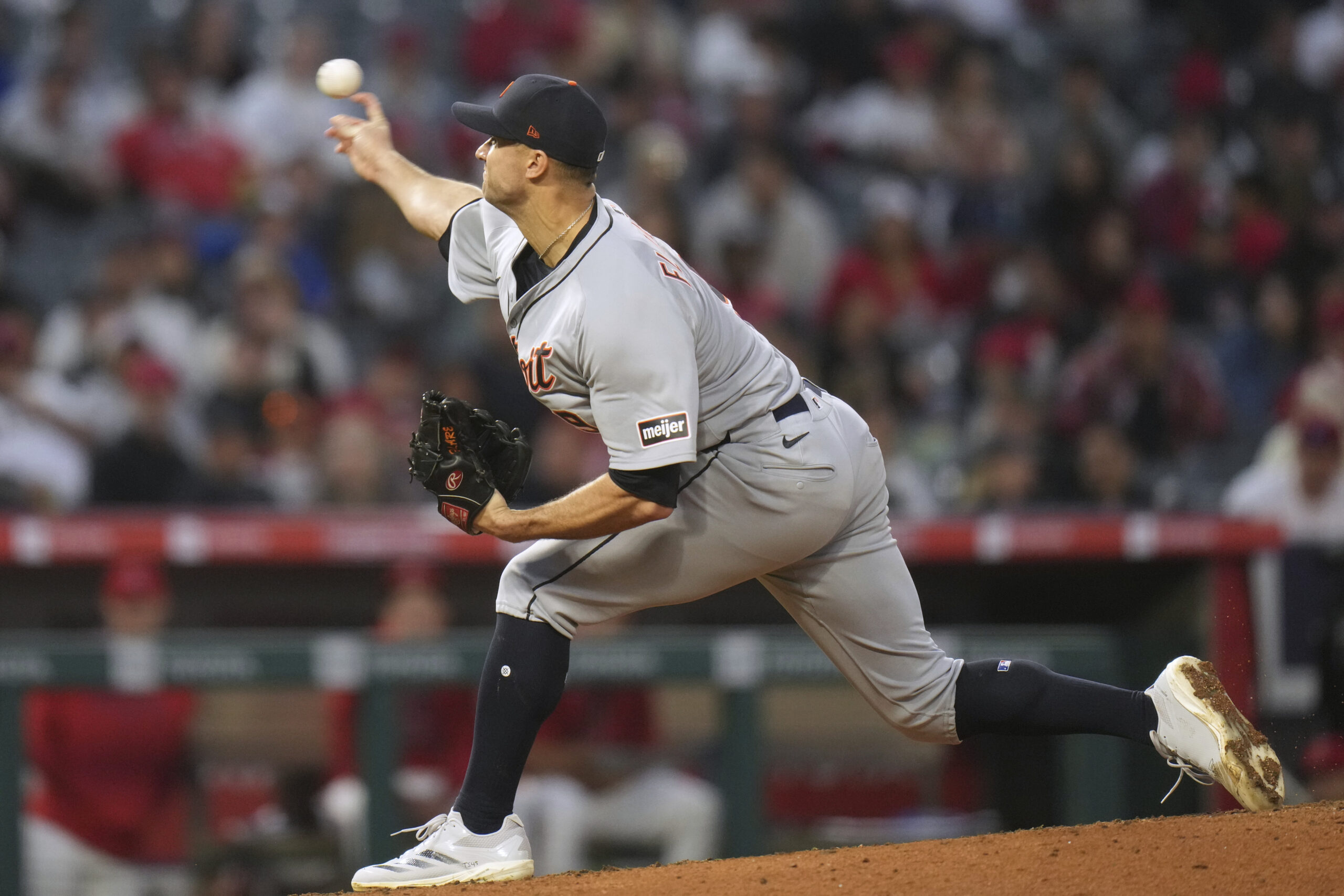 Detroit Tigers starting pitcher Jack Flaherty throws to the plate...