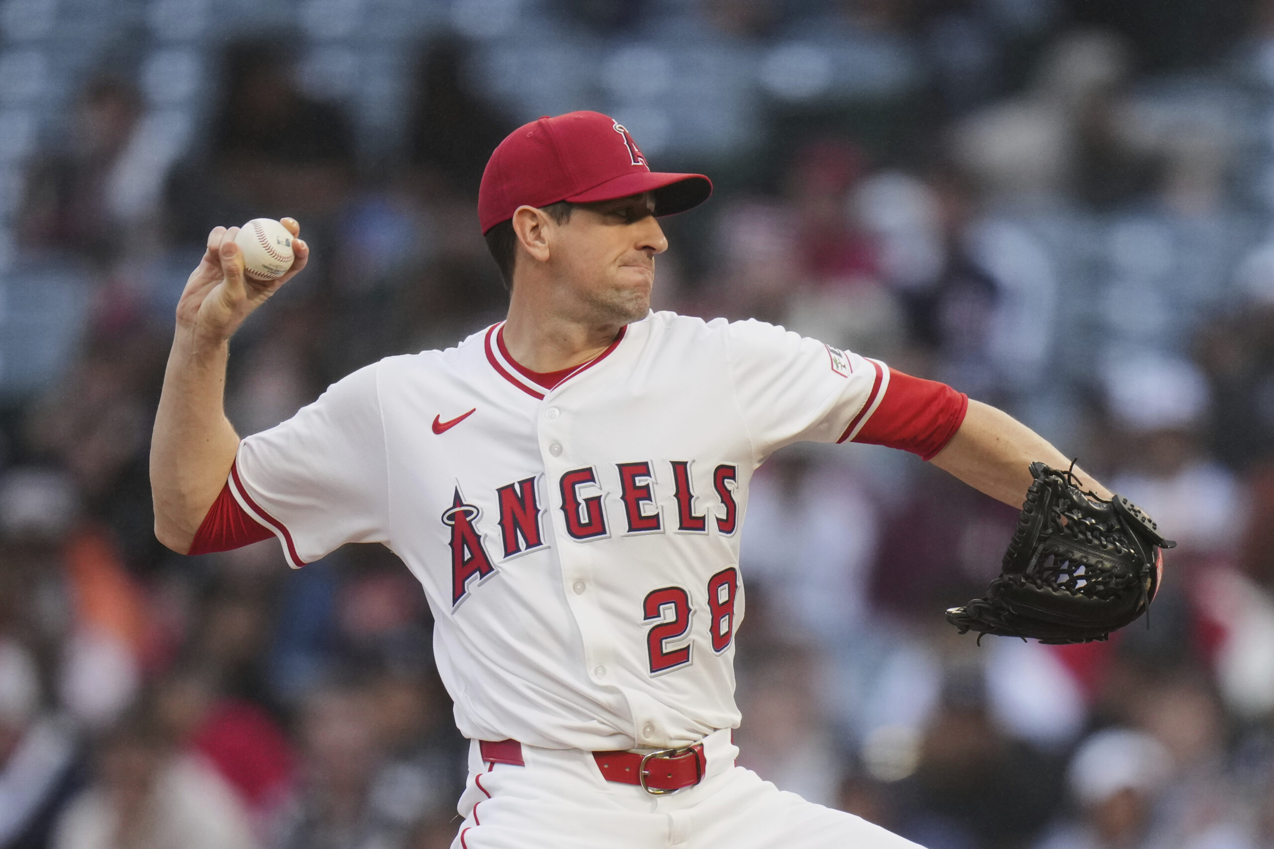 Angels starting pitcher Kyle Hendricks throws to the plate against...