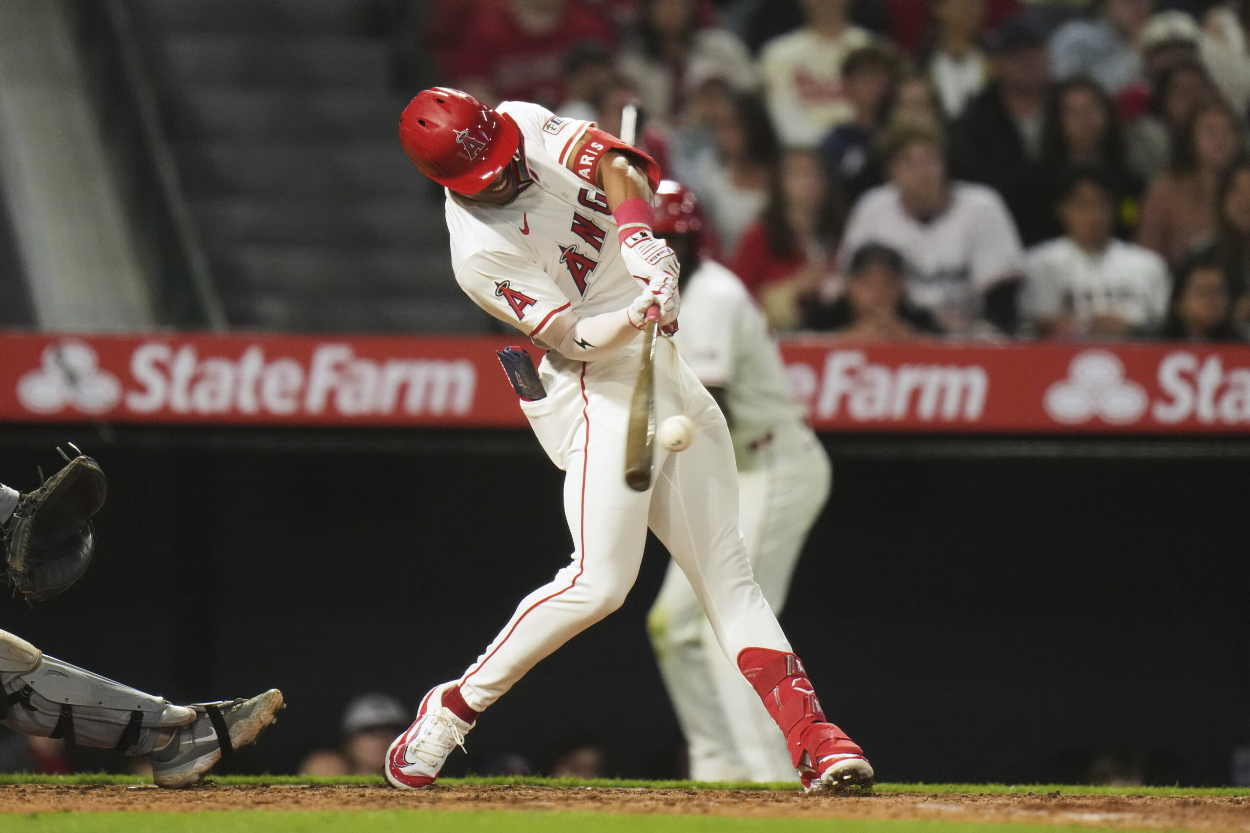 The Angels’ Kyren Paris connects for a two-run single during...