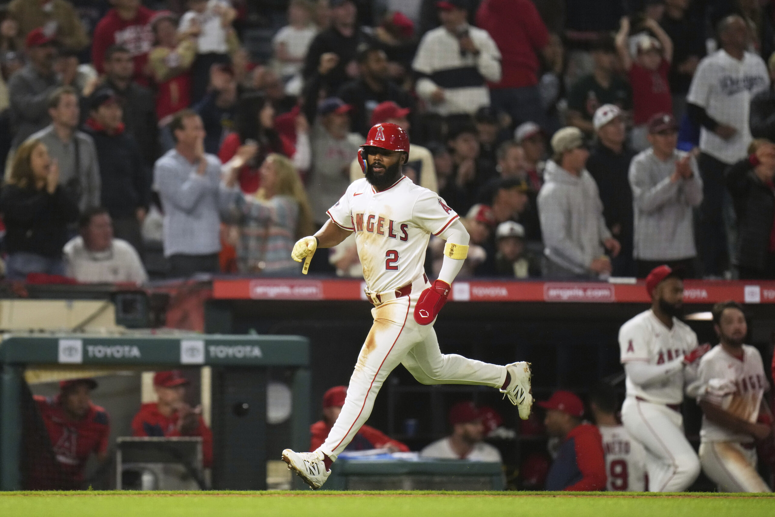 The Angels’ Luis Rengifo comes around to score on a...