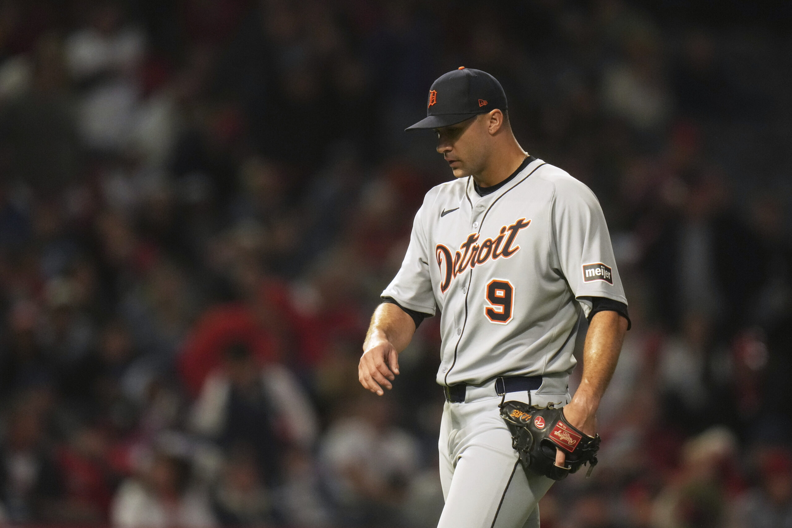 Detroit Tigers starting pitcher Jack Flaherty leaves the mound after...