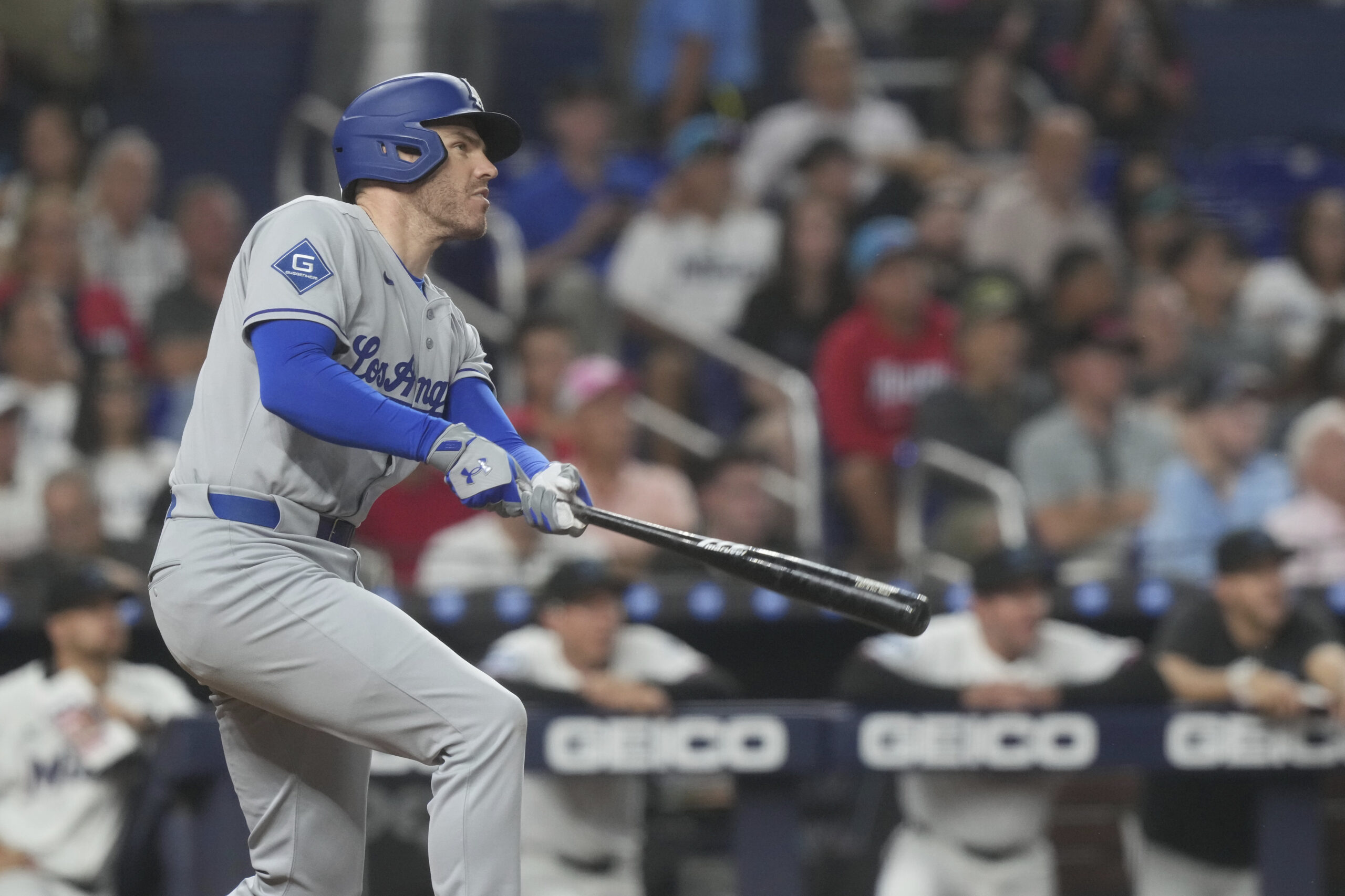 The Dodgers’ Freddie Freeman hits a home run during the...