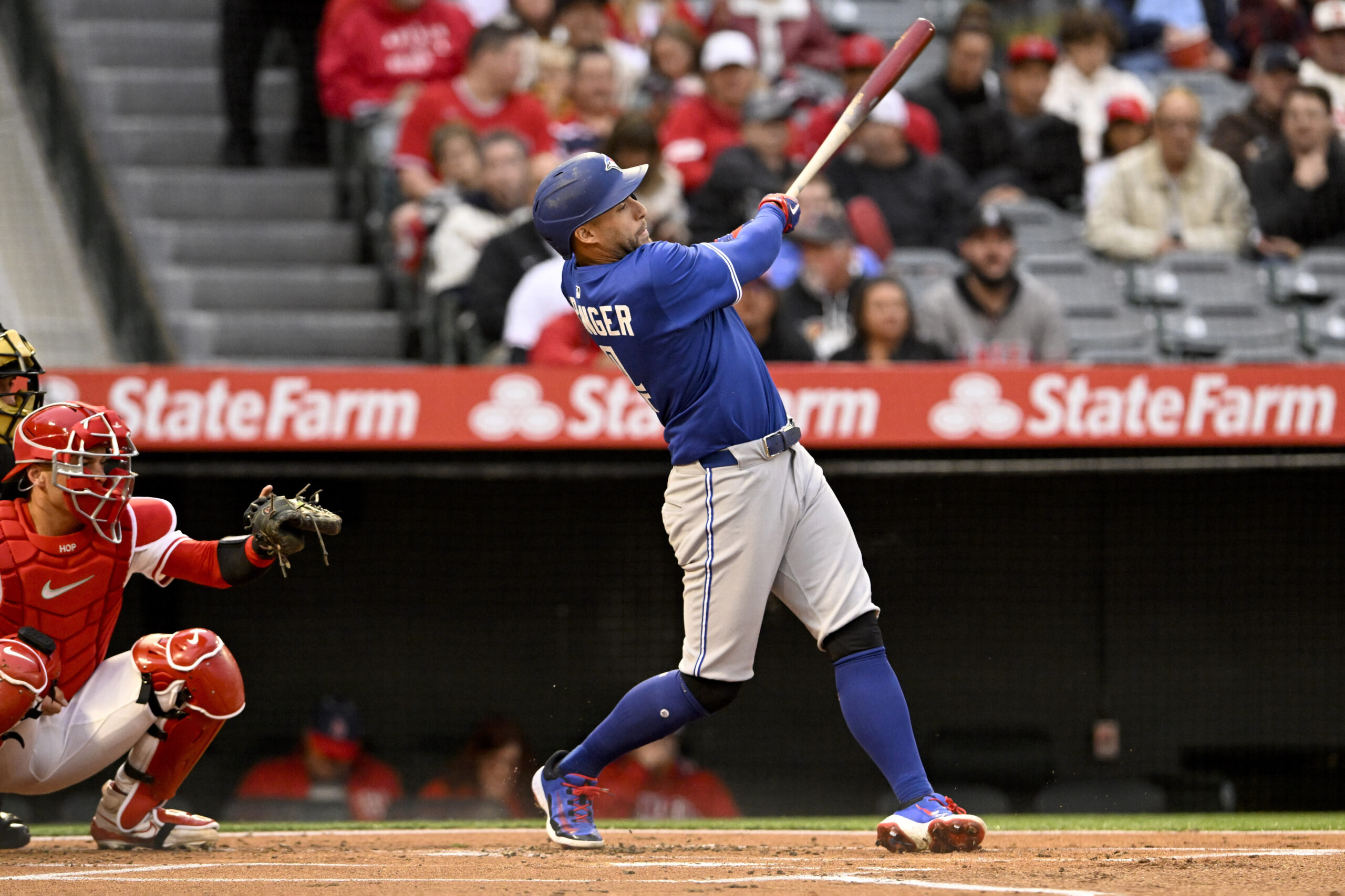 The Toronto Blue Jays’ George Springer hits a two-run home...