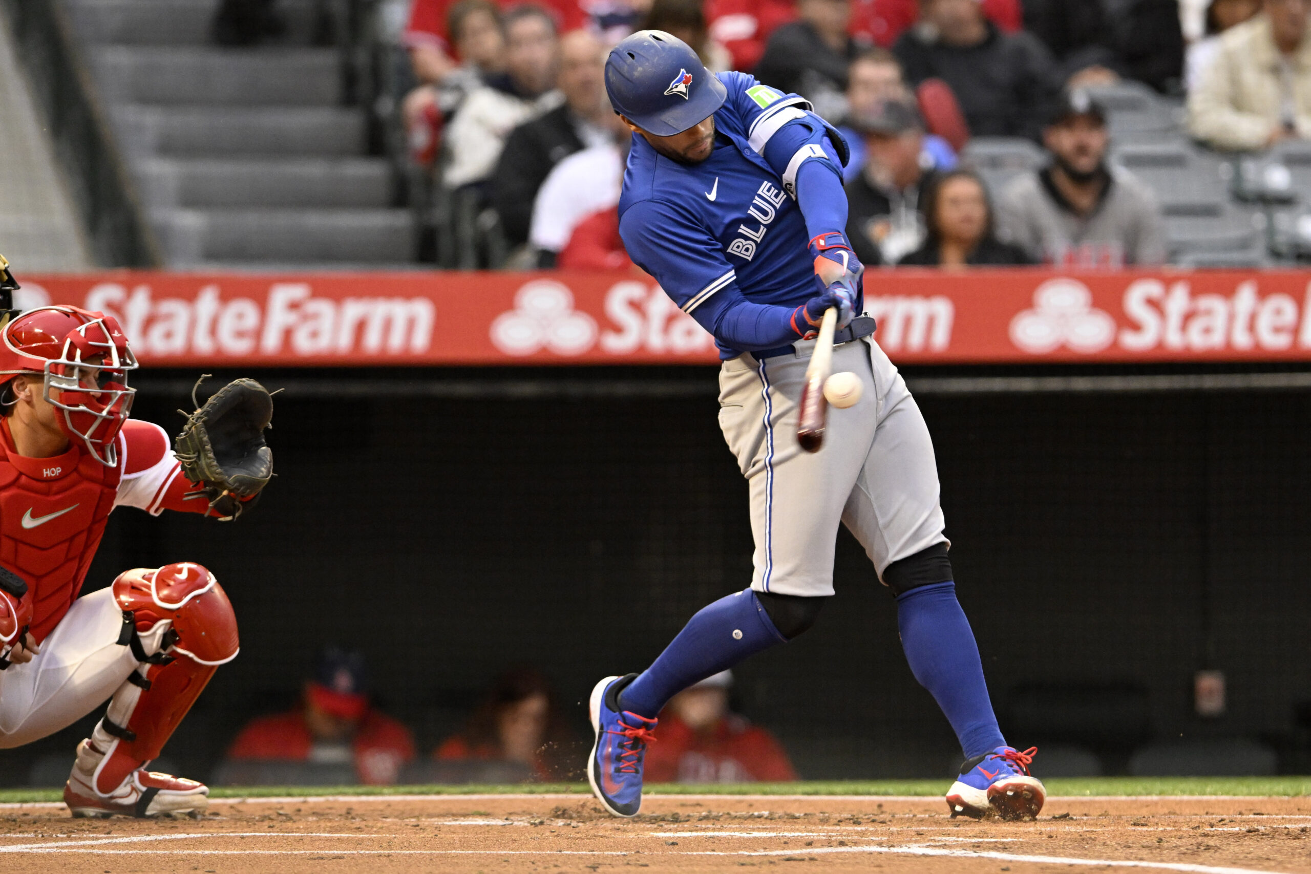 The Toronto Blue Jays’ George Springer hits a two-run home...
