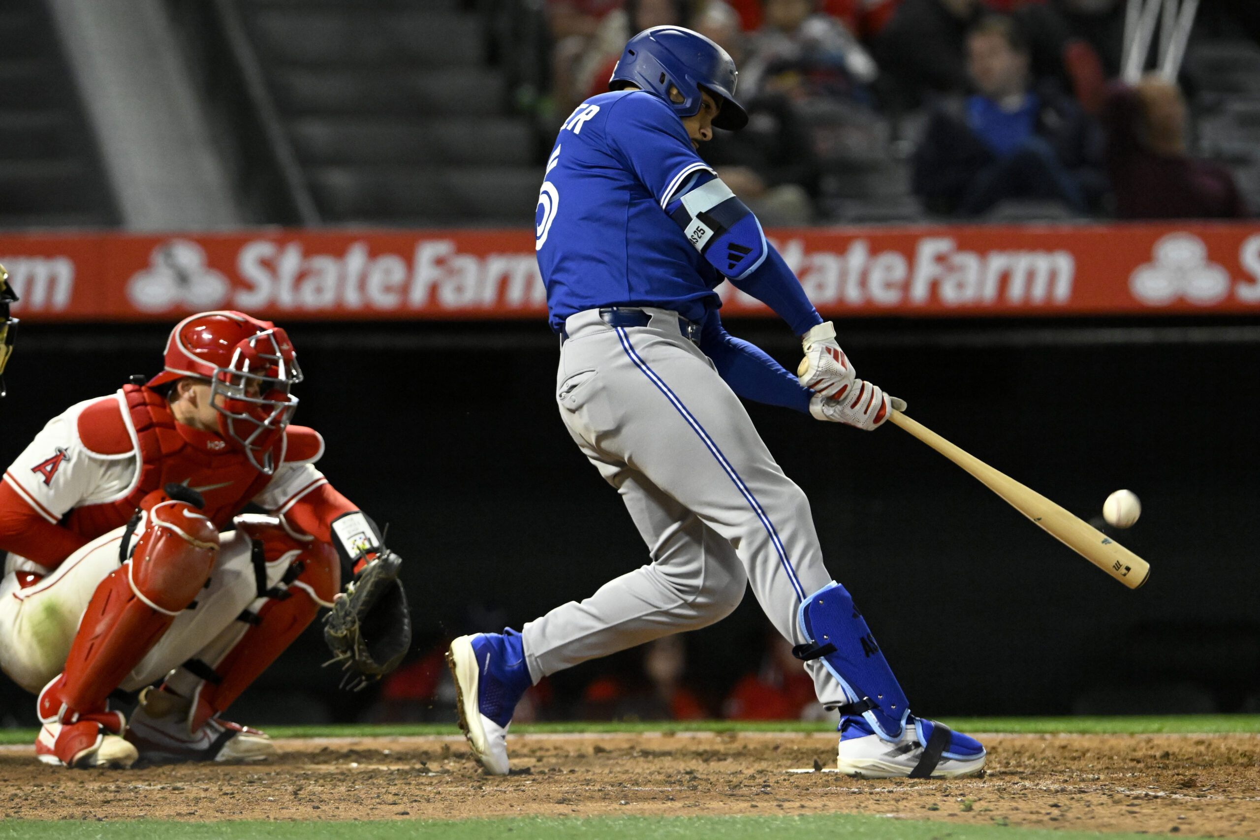 The Toronto Blue Jays’ Anthony Santander hits a solo home...