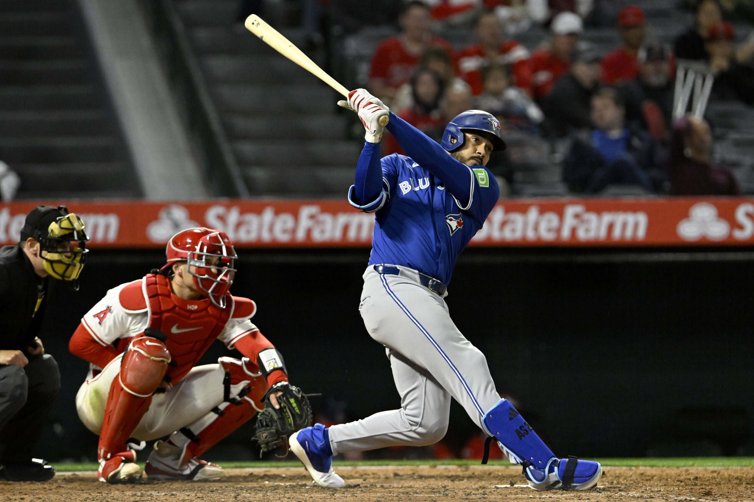 The Toronto Blue Jays’ Anthony Santander hits a solo home...