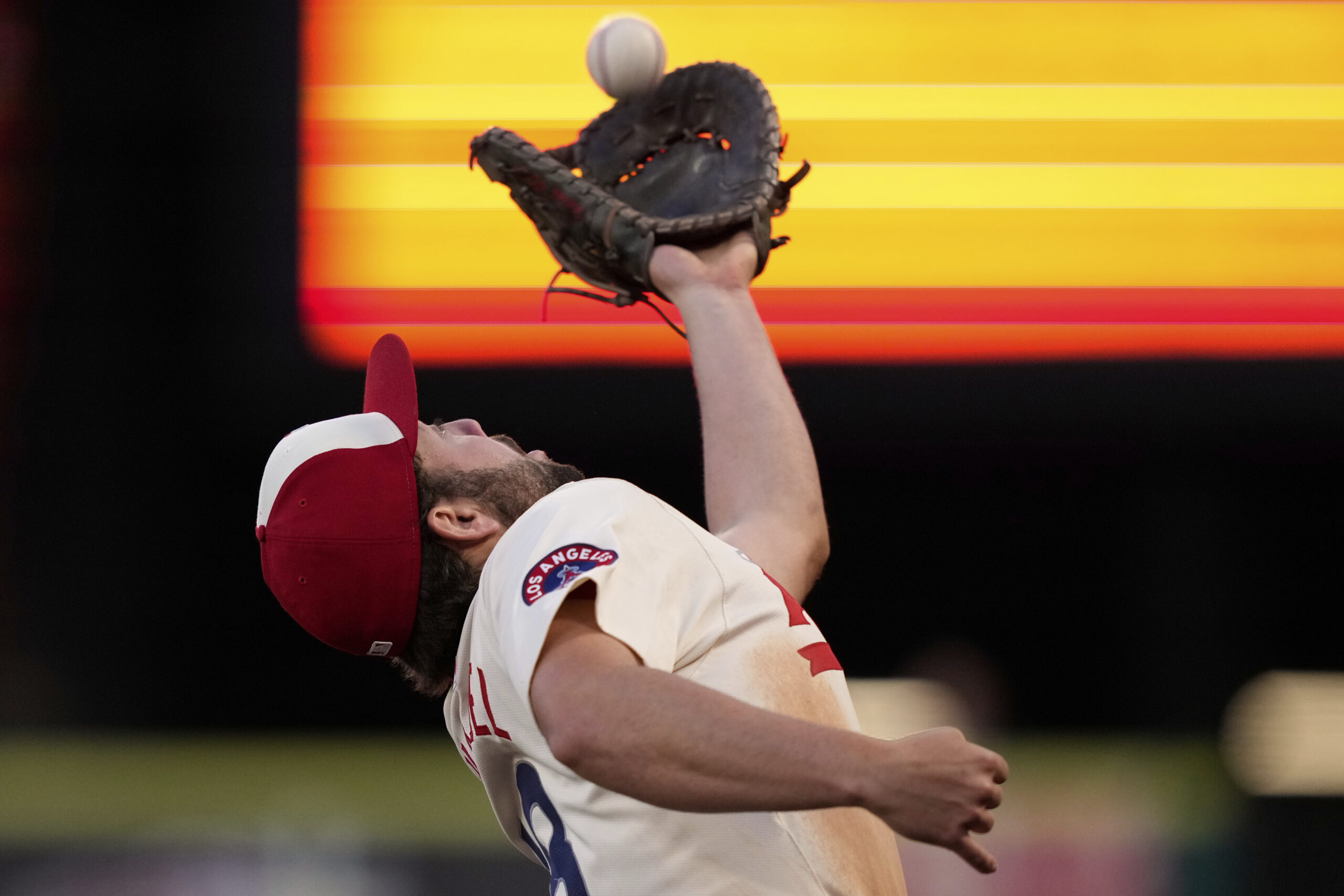 Angels first baseman Nolan Schanuel makes a catch on a...