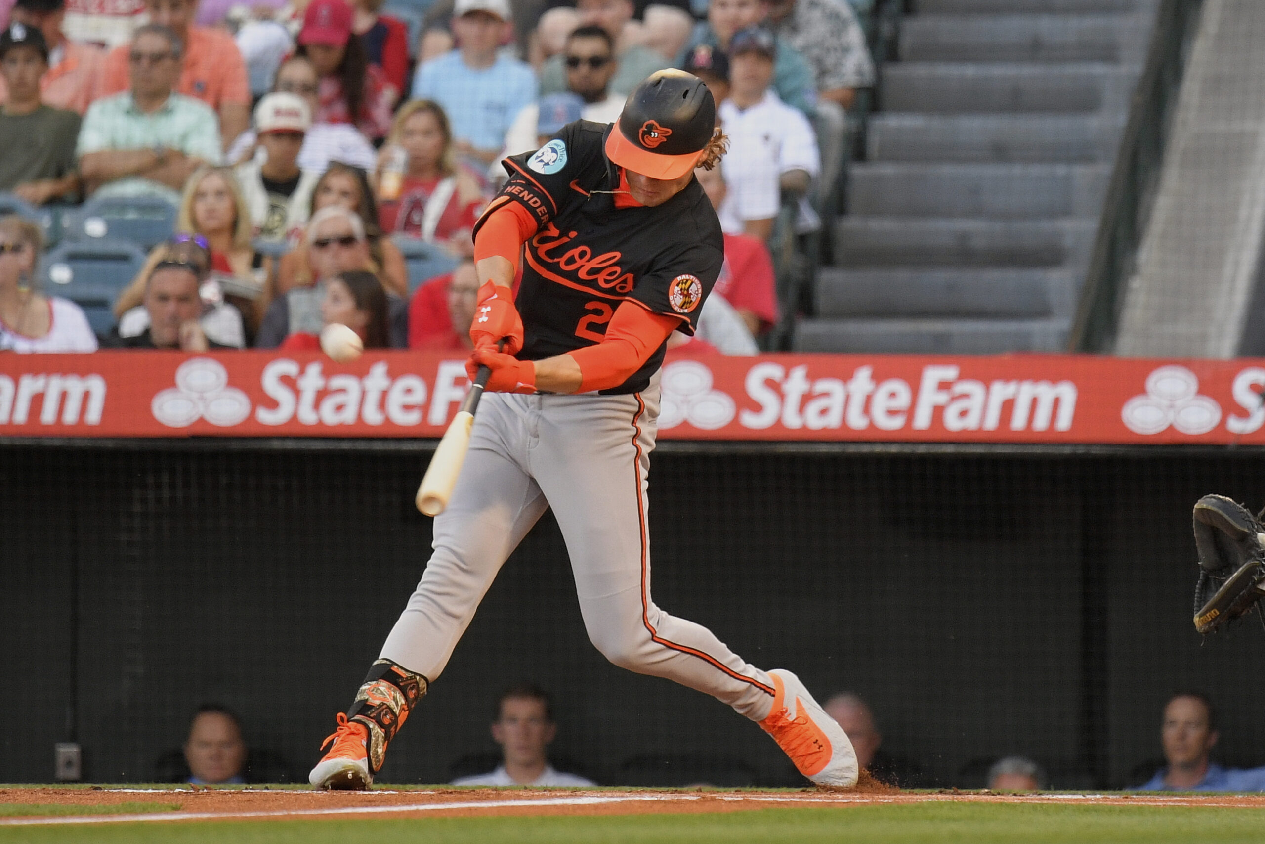 The Baltimore Orioles’ Gunnar Henderson hits a solo home run...