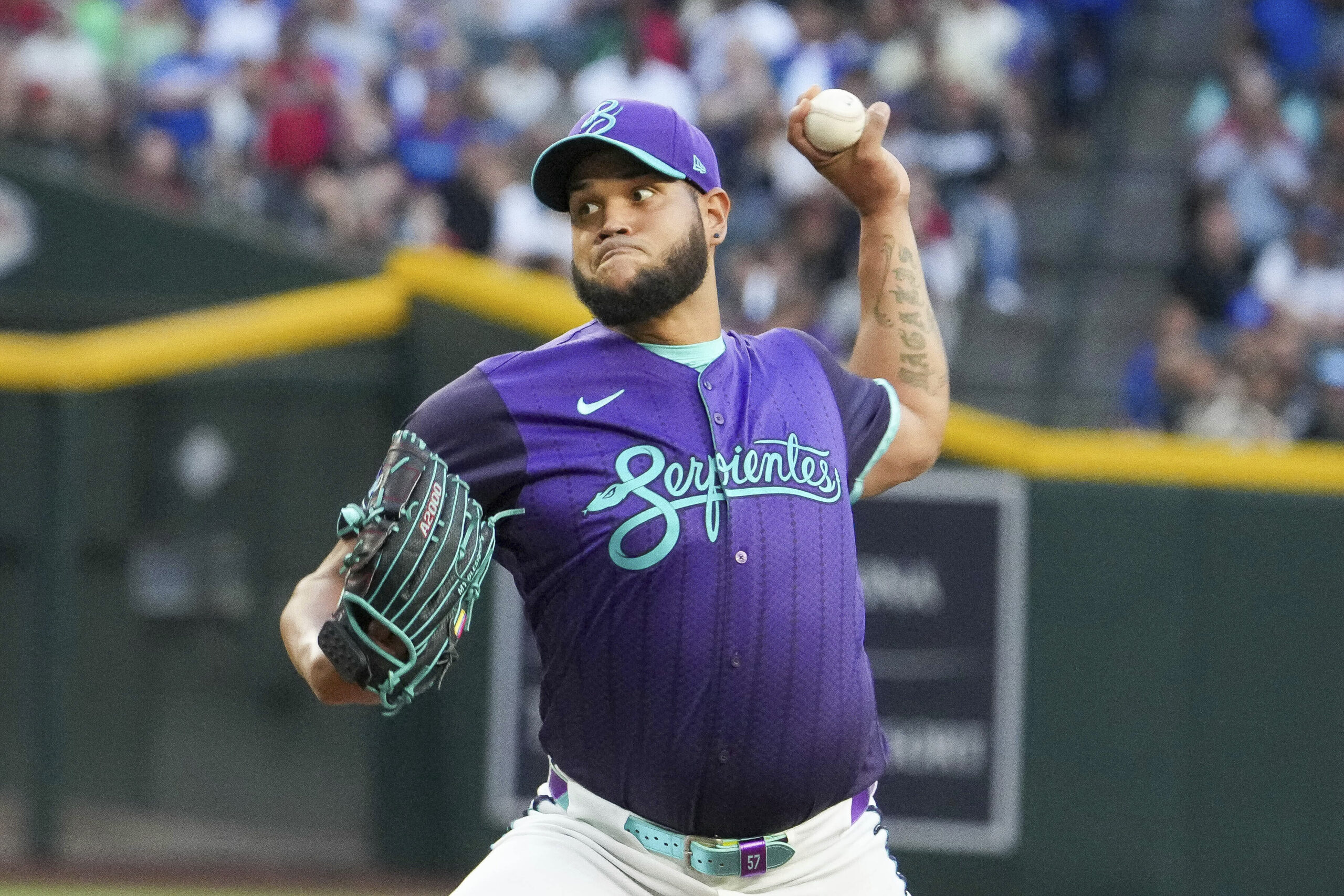 Arizona Diamondbacks starting pitcher Eduardo Rodriguez throws to the plate...