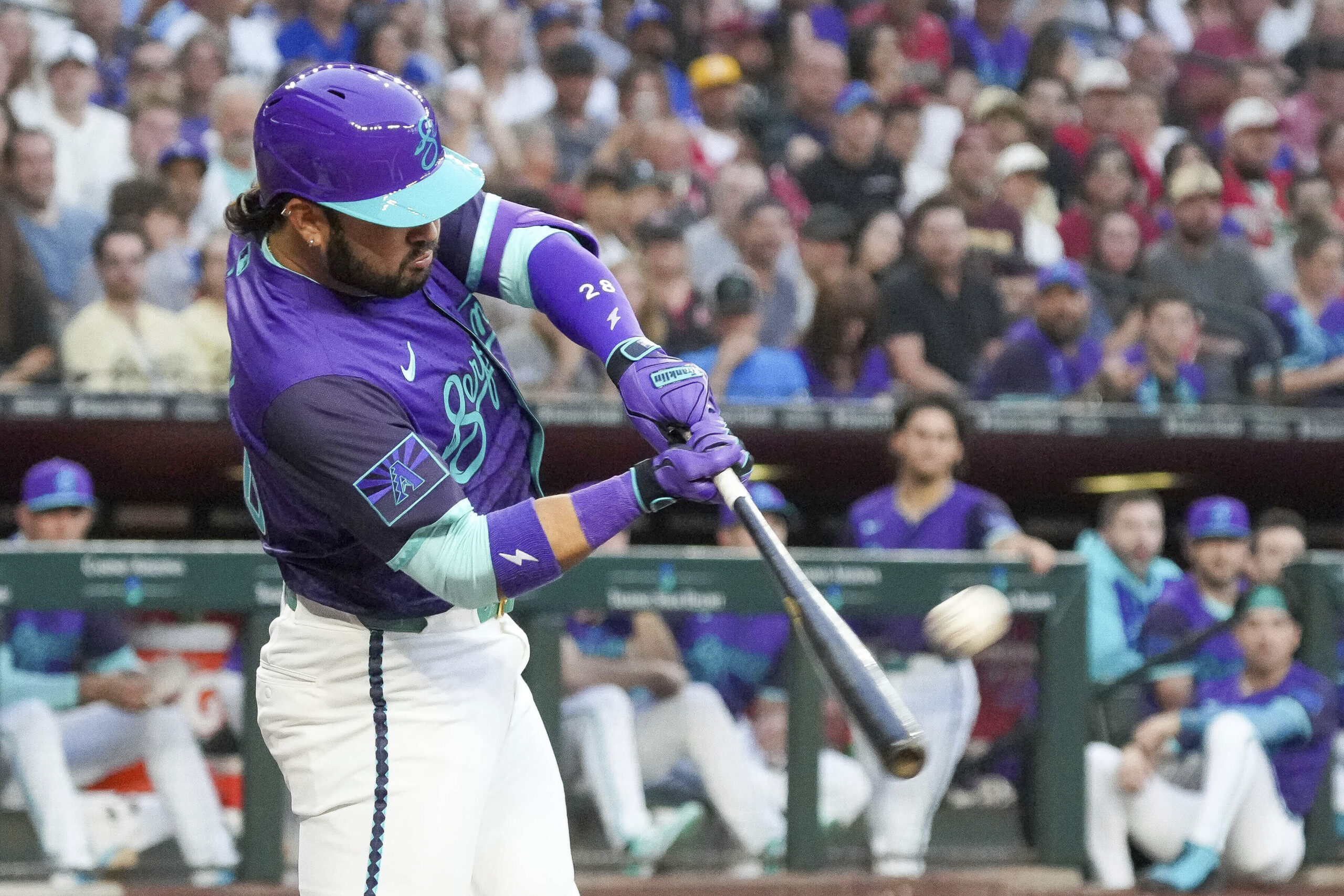 The Arizona Diamondbacks’ Eugenio Suárez hits a home run against...
