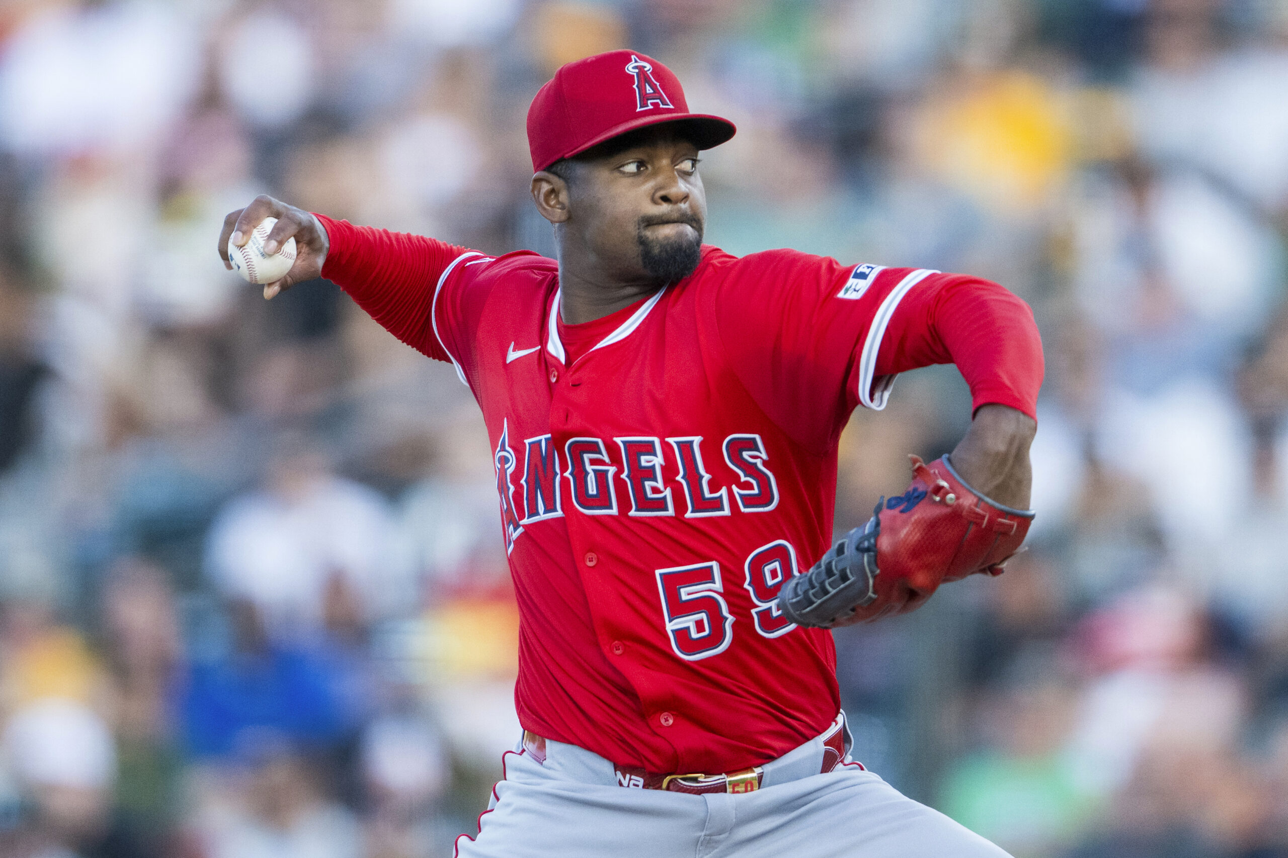 Angels pitcher José Soriano throws during the first inning of...