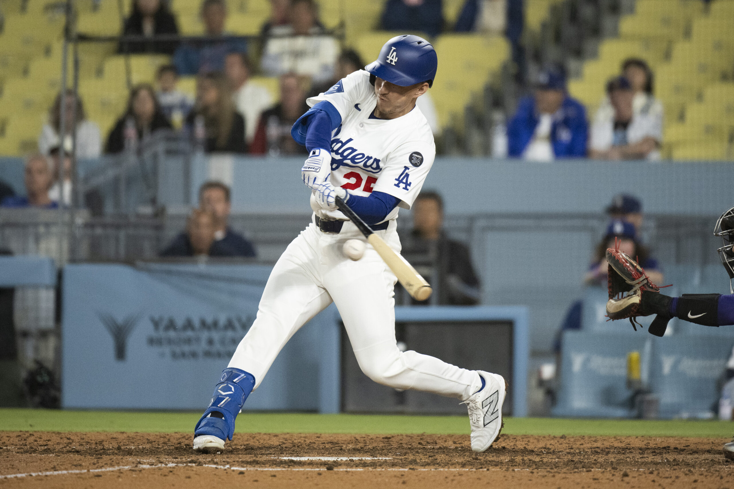 Dodgers’ Tommy Edman bats during a baseball game against the...