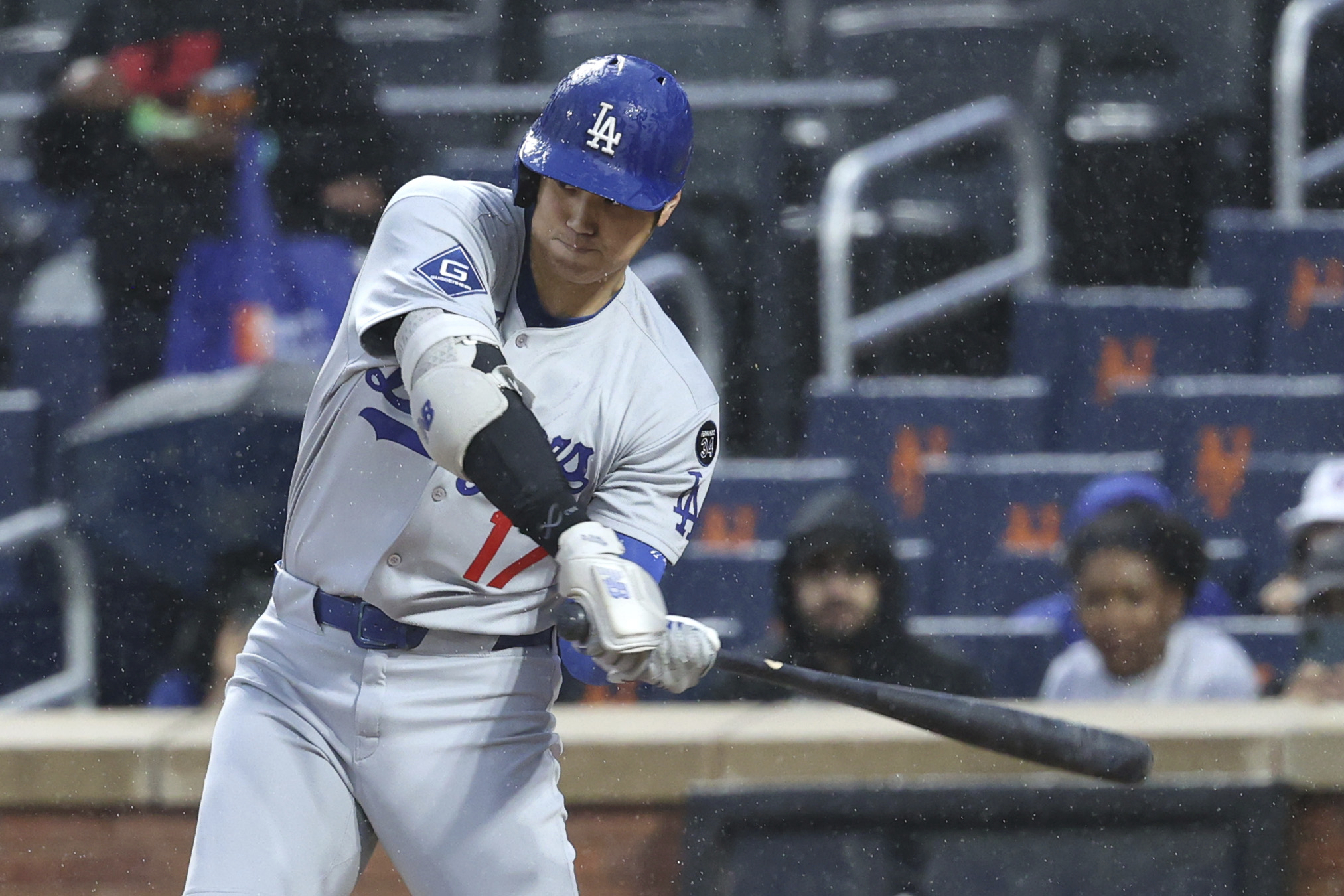 Dodgers star Shohei Ohtani bats during the first inning of...