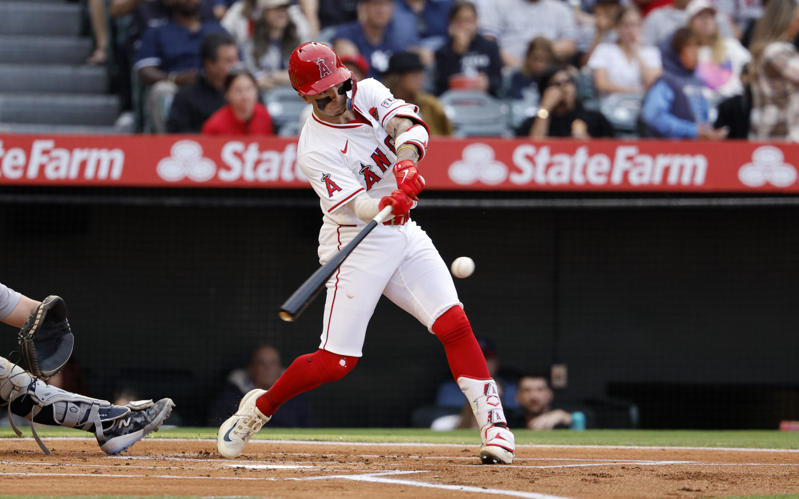 The Angels’ Zach Neto hits a solo home run during...