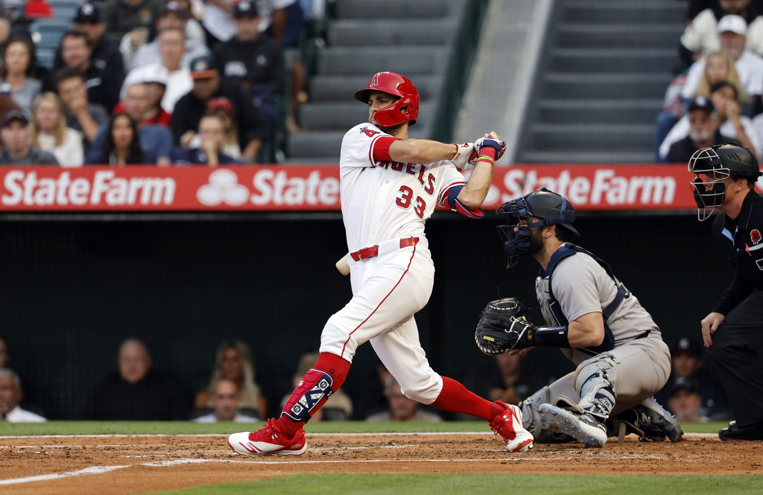 New Angels utility man Chris Taylor swings against the New...