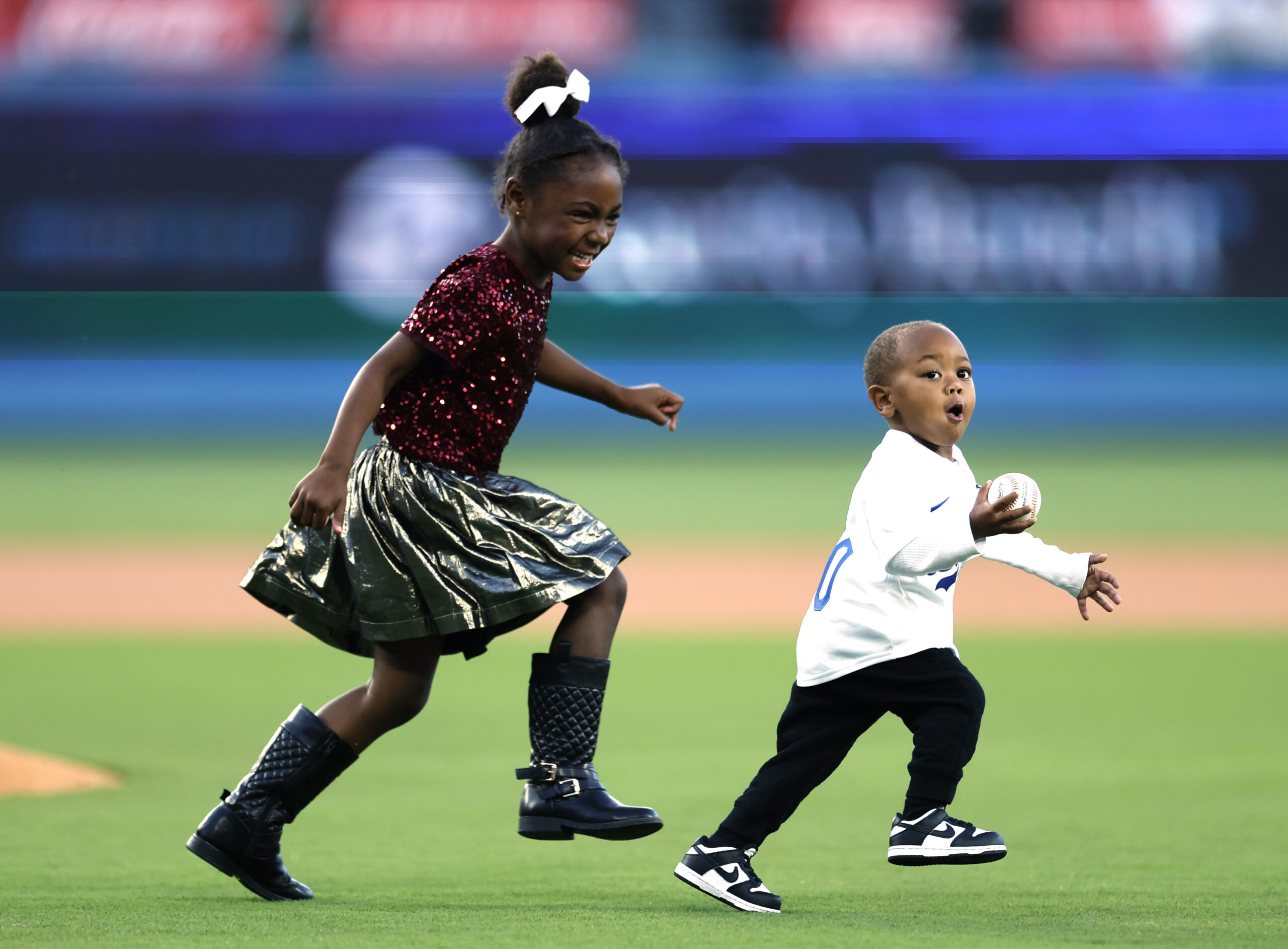 Kaj Betts, right, is chased by Kynlee Betts before a...