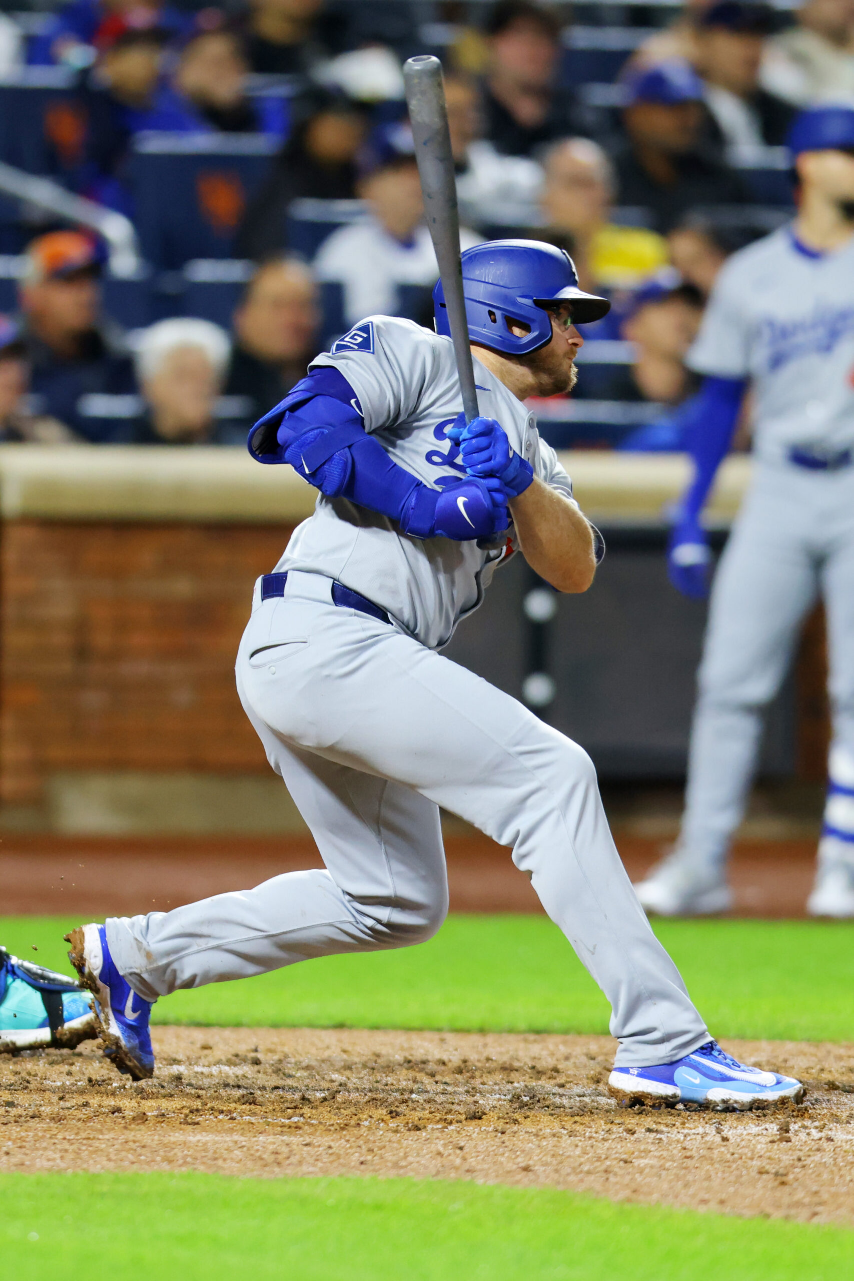 The Dodgers’ Max Muncy hits an RBI single during the...