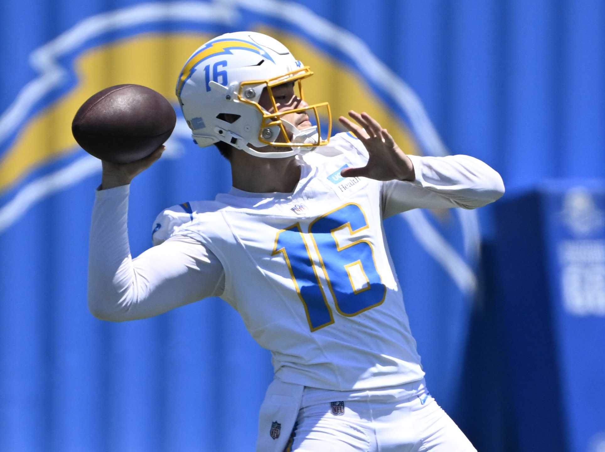 Chargers quarterback Jameson Wang throws a pass during a rookie...