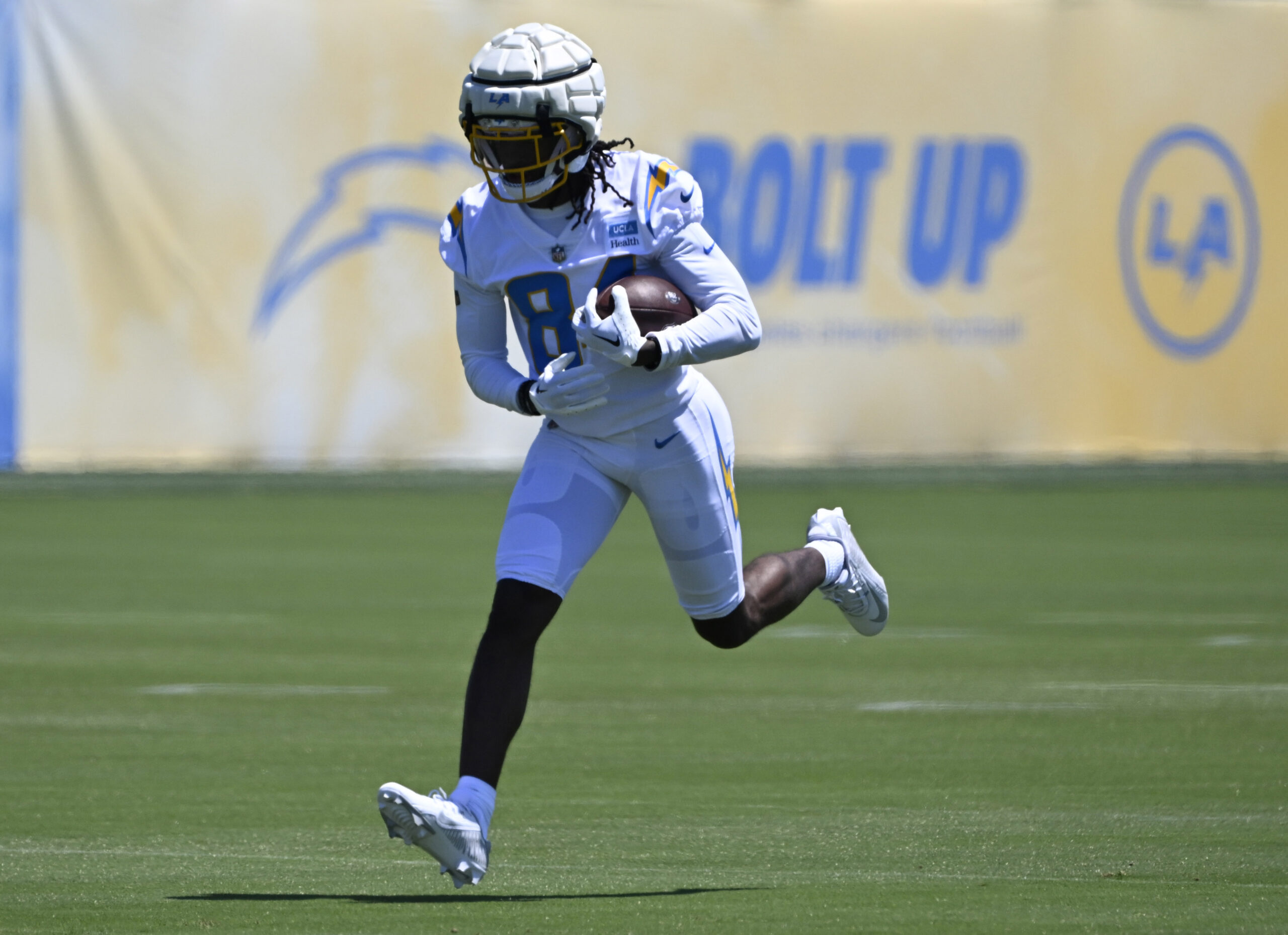 Chargers wide receiver KeAndre Lambert-Smith goes through drills during a...