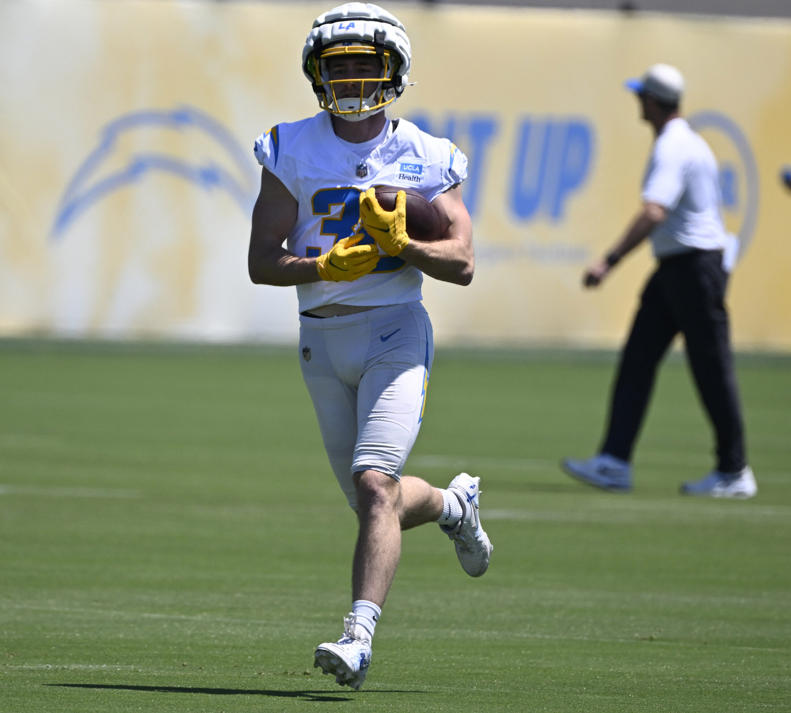 Chargers wide receiver Collin Brunstein goes through drills during a...