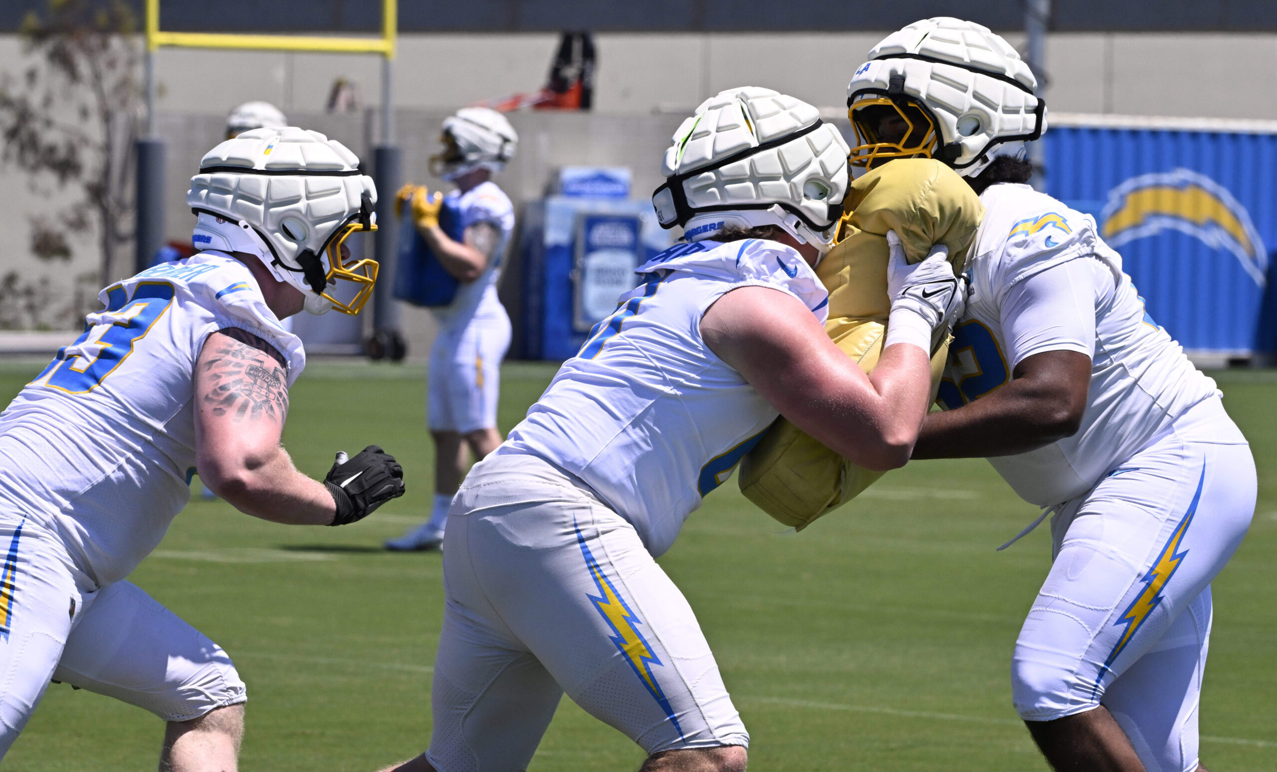 Chargers players go through drills during a rookie minicamp workout...