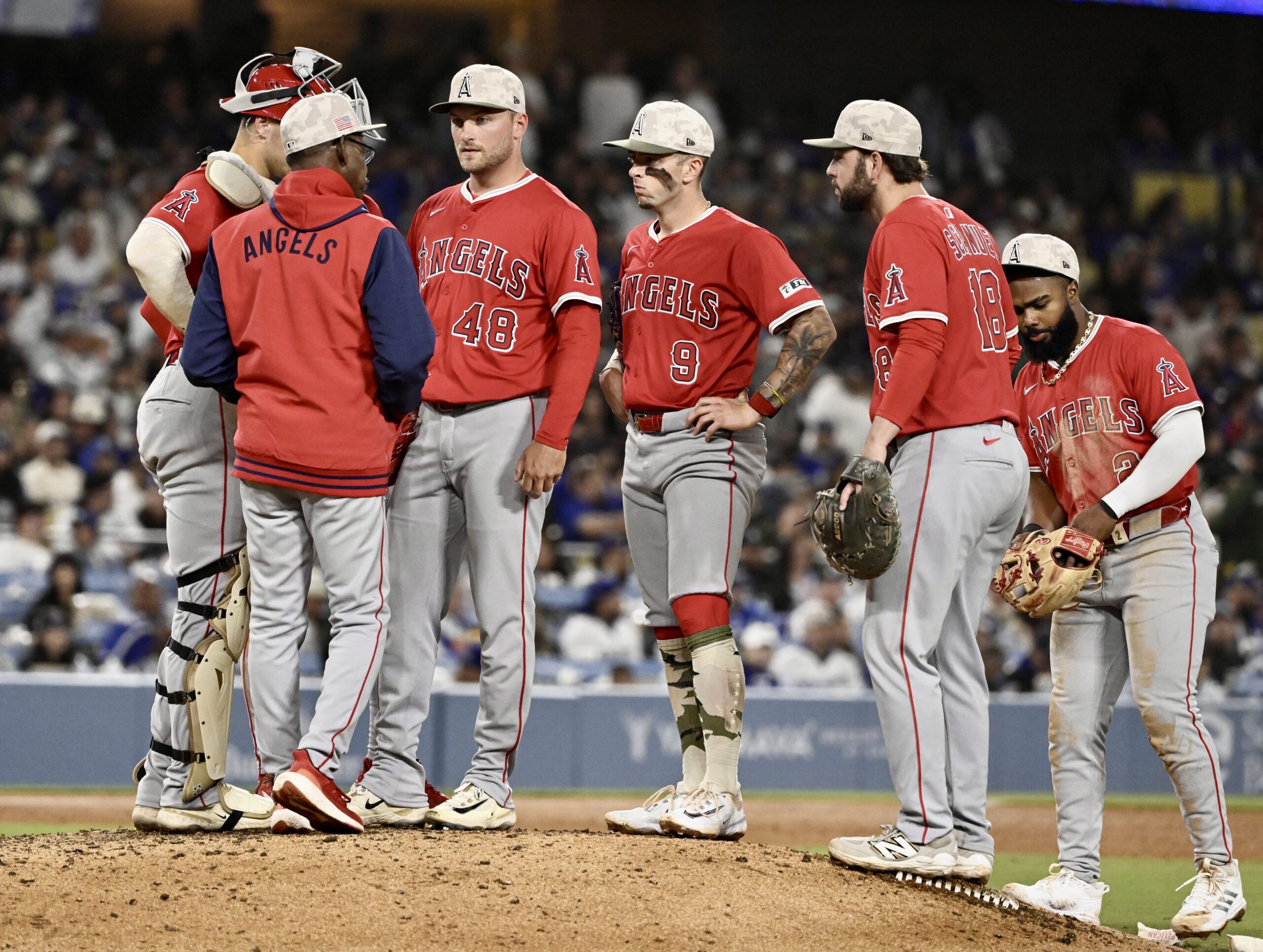 Manager Ron Washington of the Angels has a meeting on...