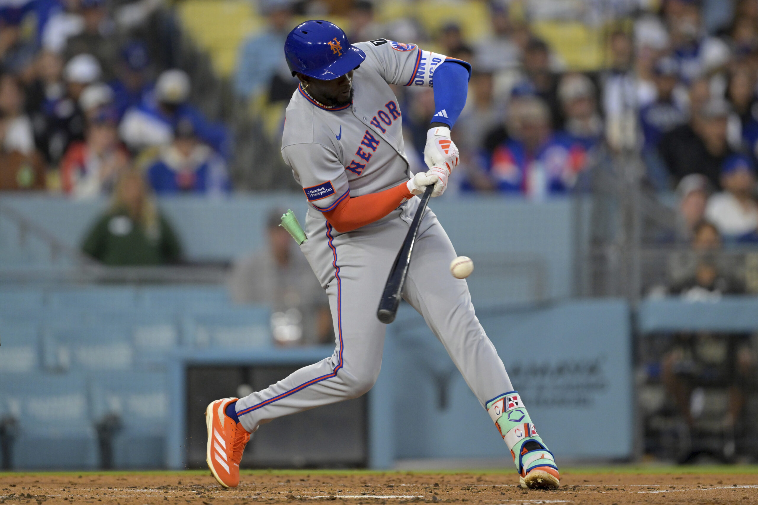 New York Mets rookie Ronny Mauricio grounds into a double...