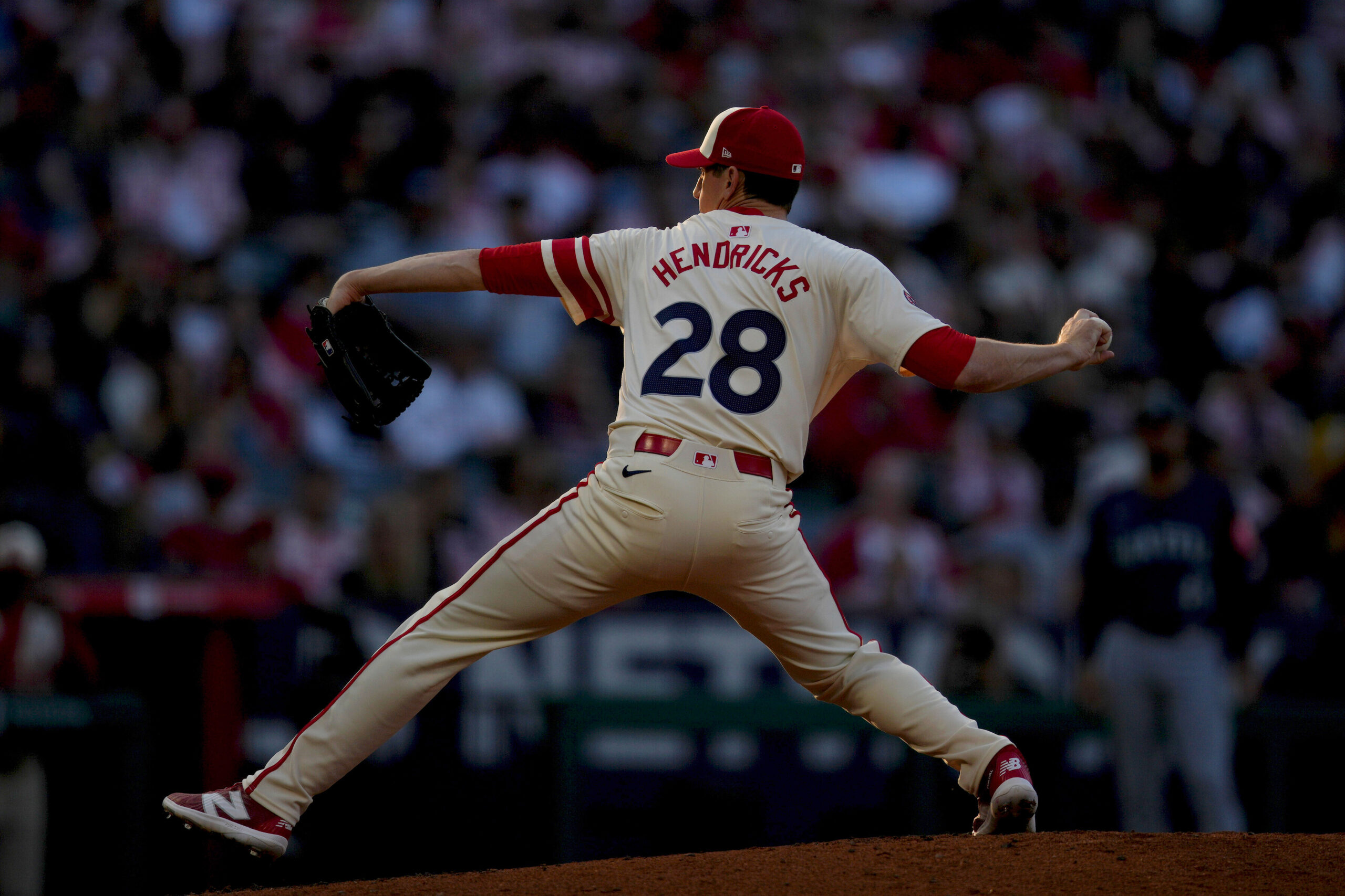 Angels starting pitcher Kyle Hendricks delivers during the third inning...