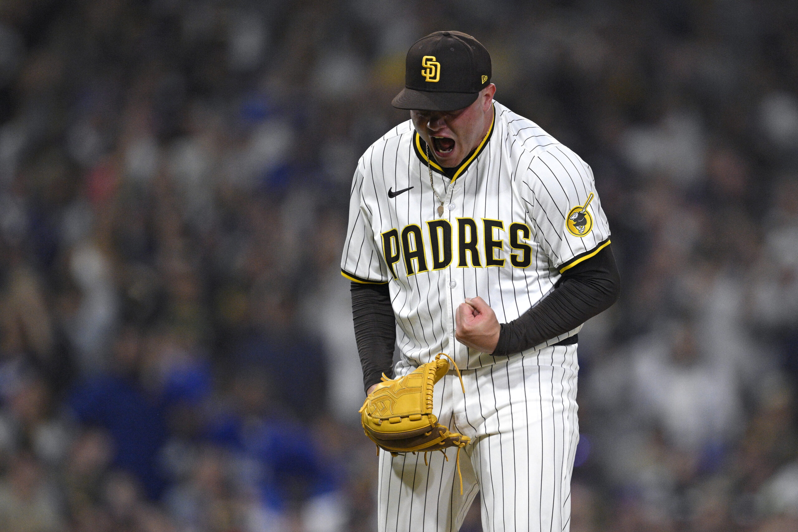 San Diego Padres relief pitcher Adrian Morejon celebrates after a...