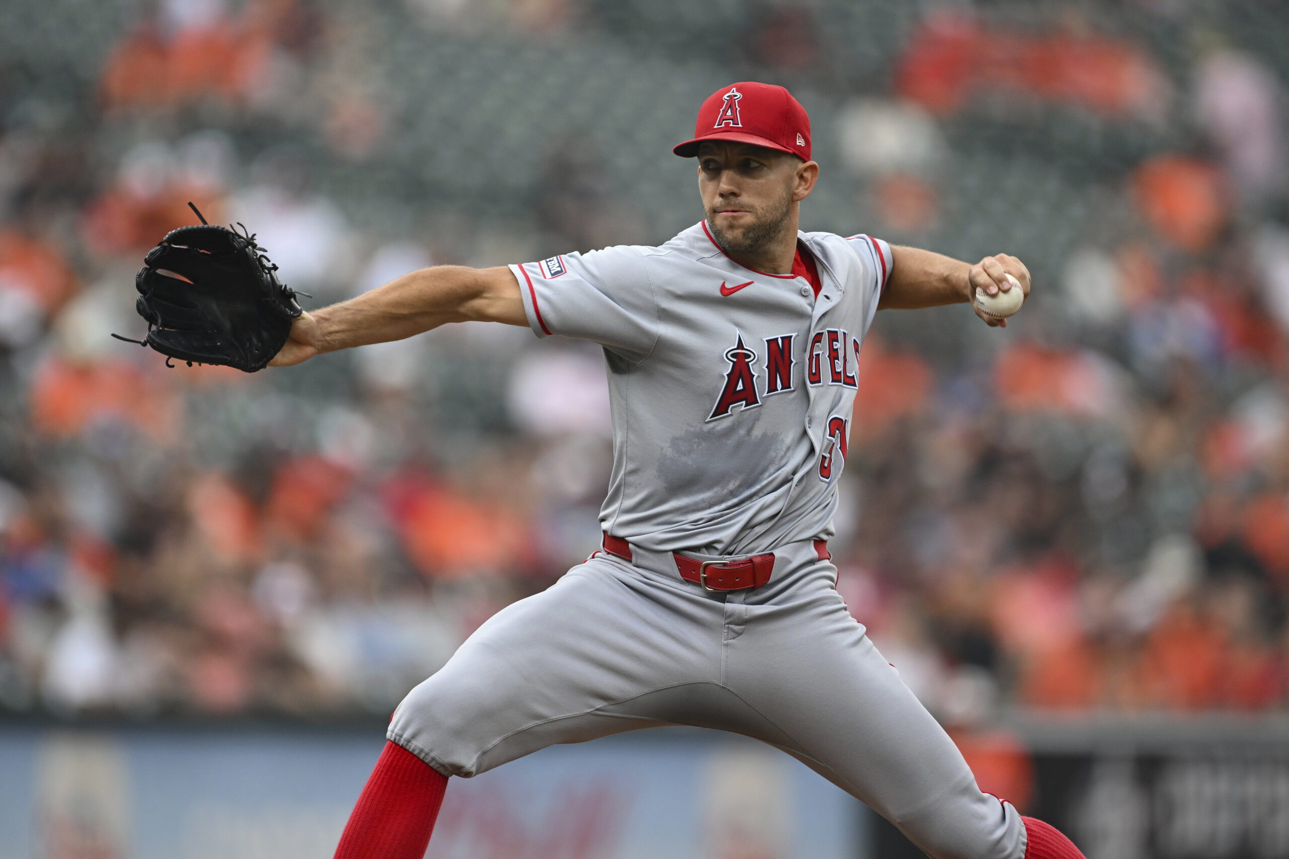 Angels pitcher Tyler Anderson throws during the second inning of...
