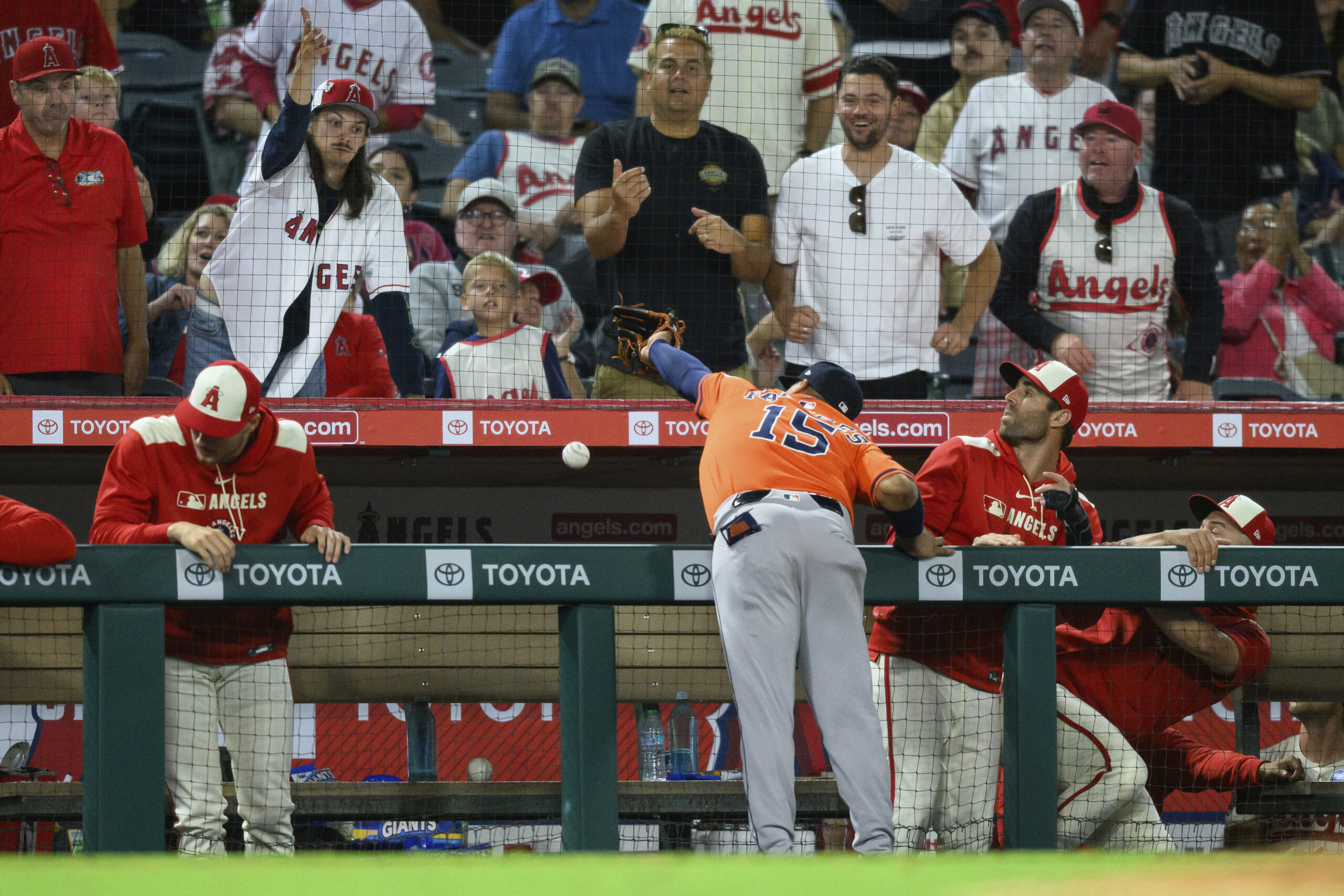 Houston Astros third baseman Isaac Paredes tries to catch a...