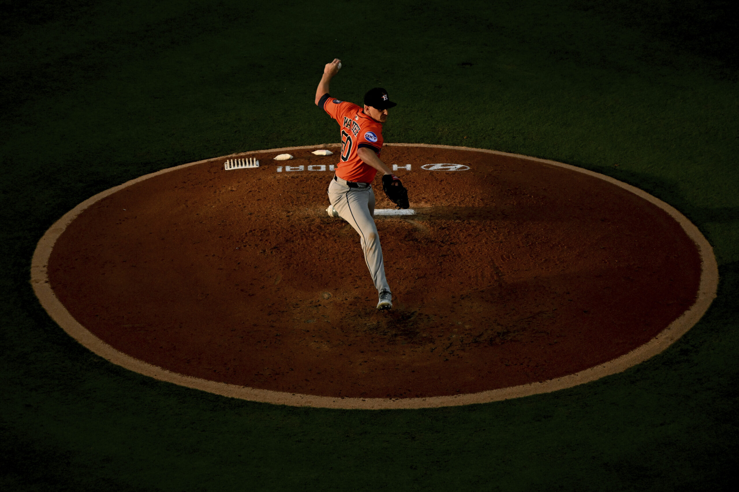 Houston Astros pitcher Brandon Walter throws against the Angels during...