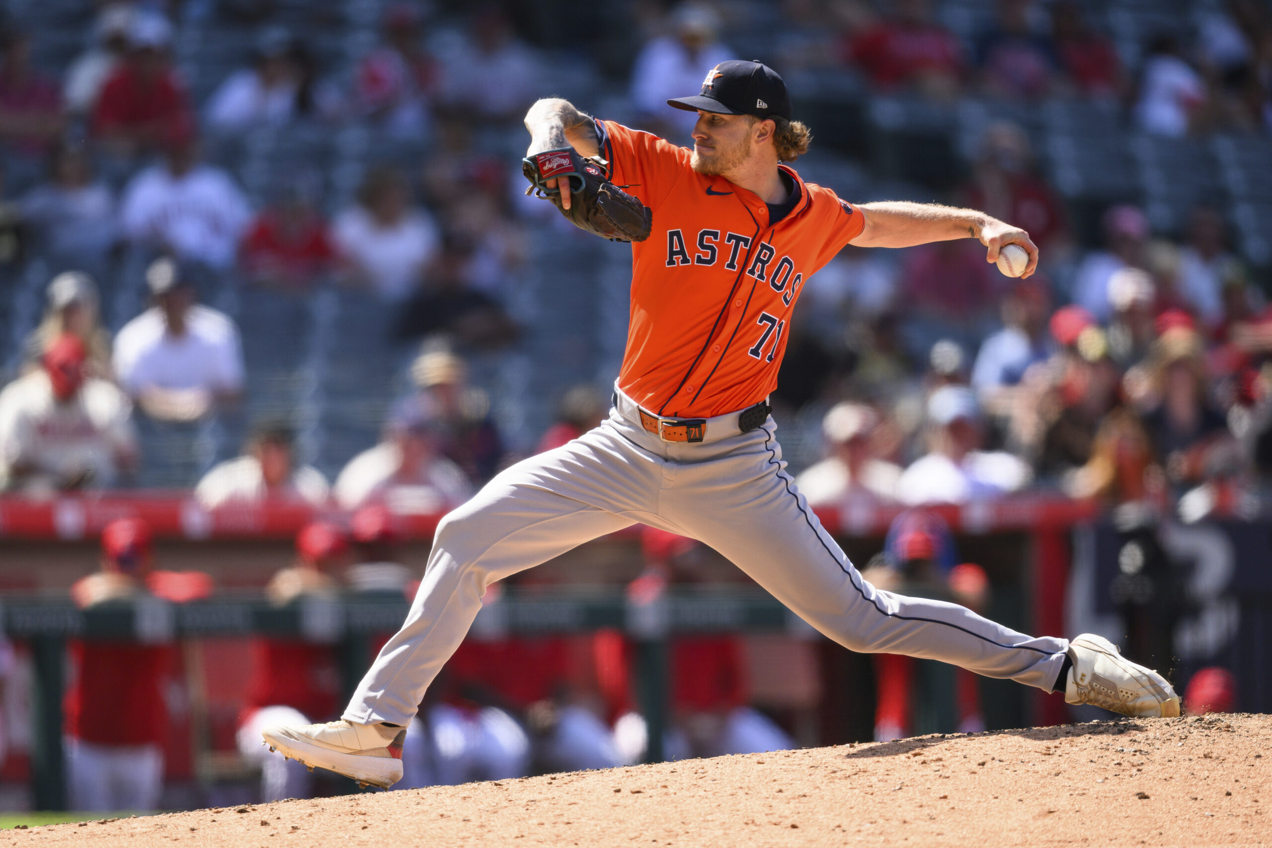 Houston Astros pitcher Josh Hader delivers a pitch during the...
