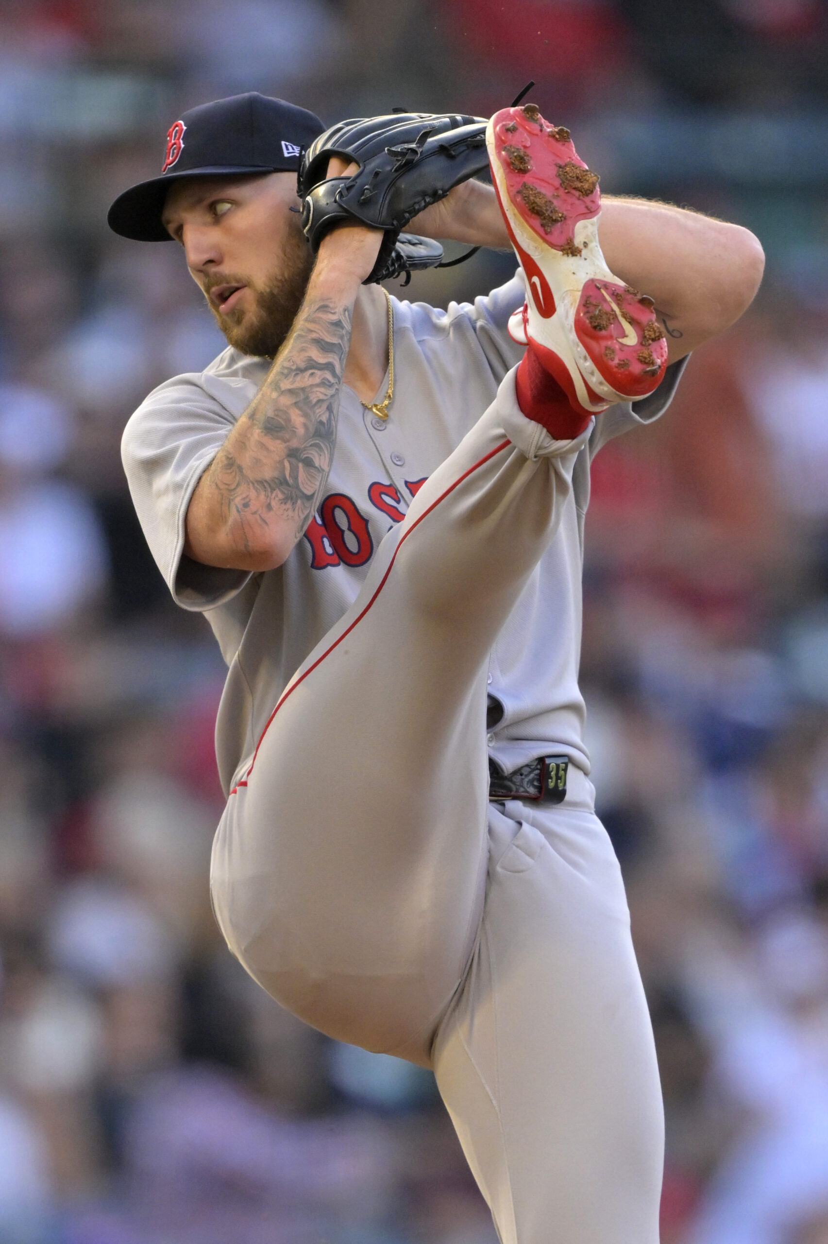 Boston Red Sox starting pitcher Garrett Crochet throws to the...