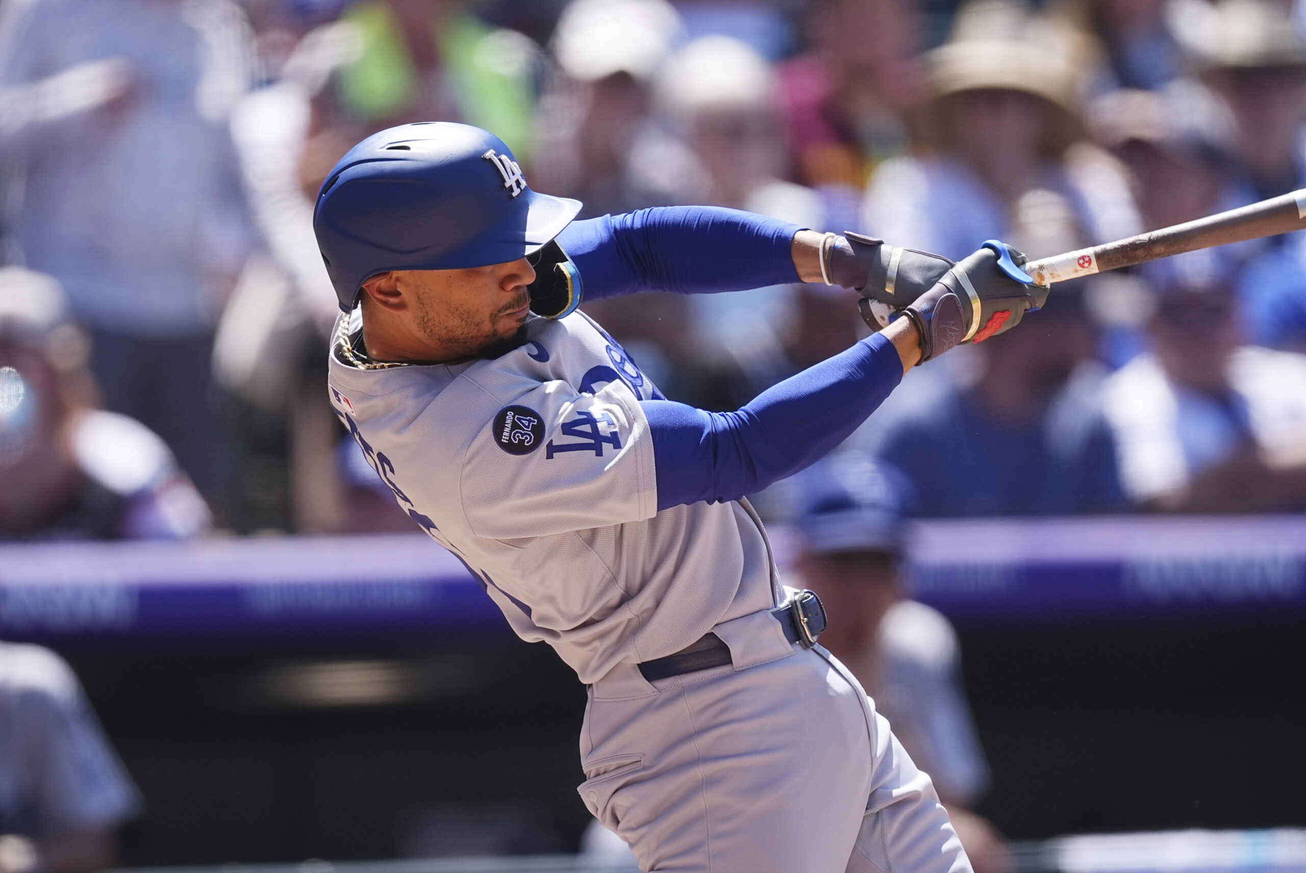 Dodgers star Mookie Betts flies out against Colorado Rockies relief...
